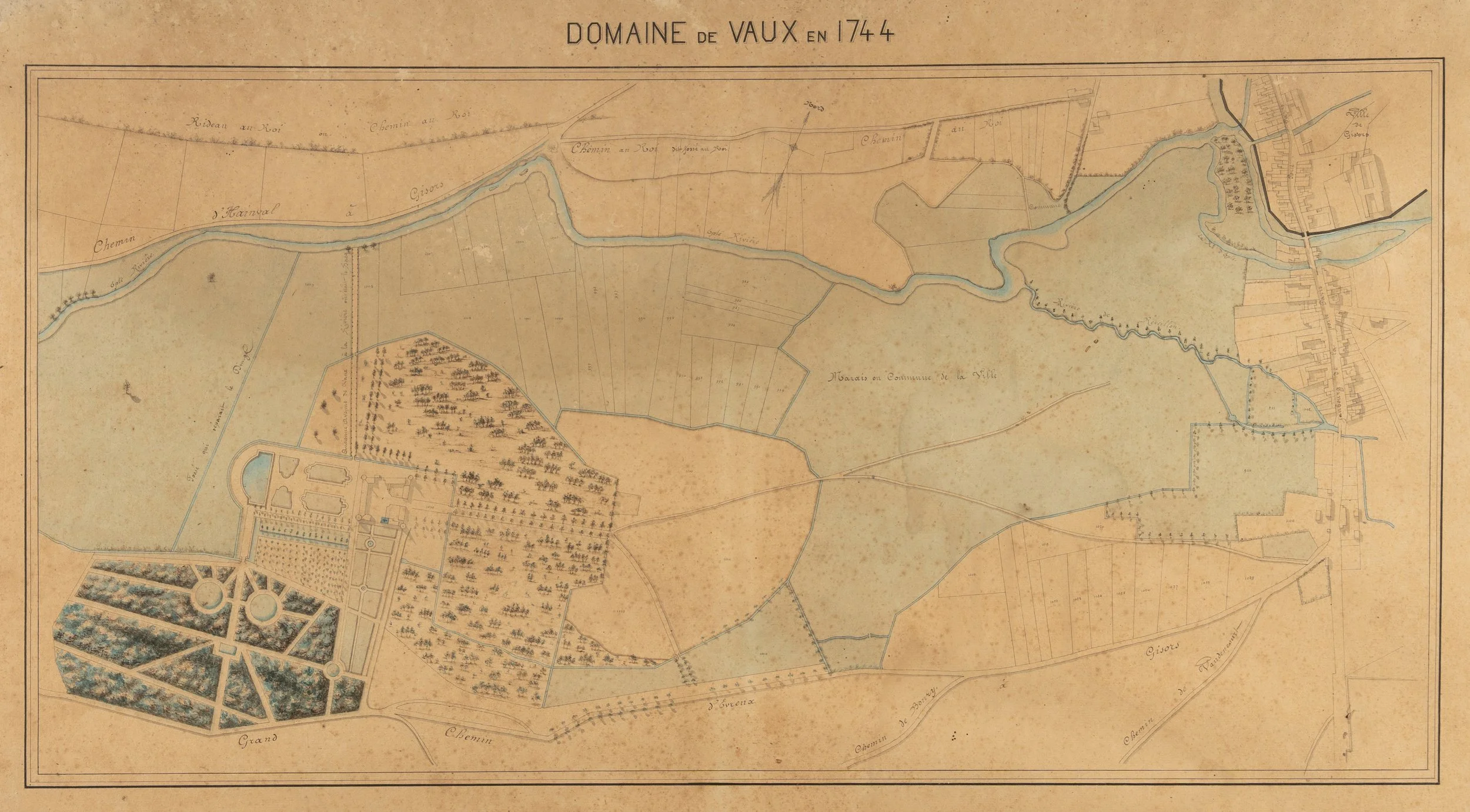 Plan manuscrit manoir ferme de Vaux et son parc, détail