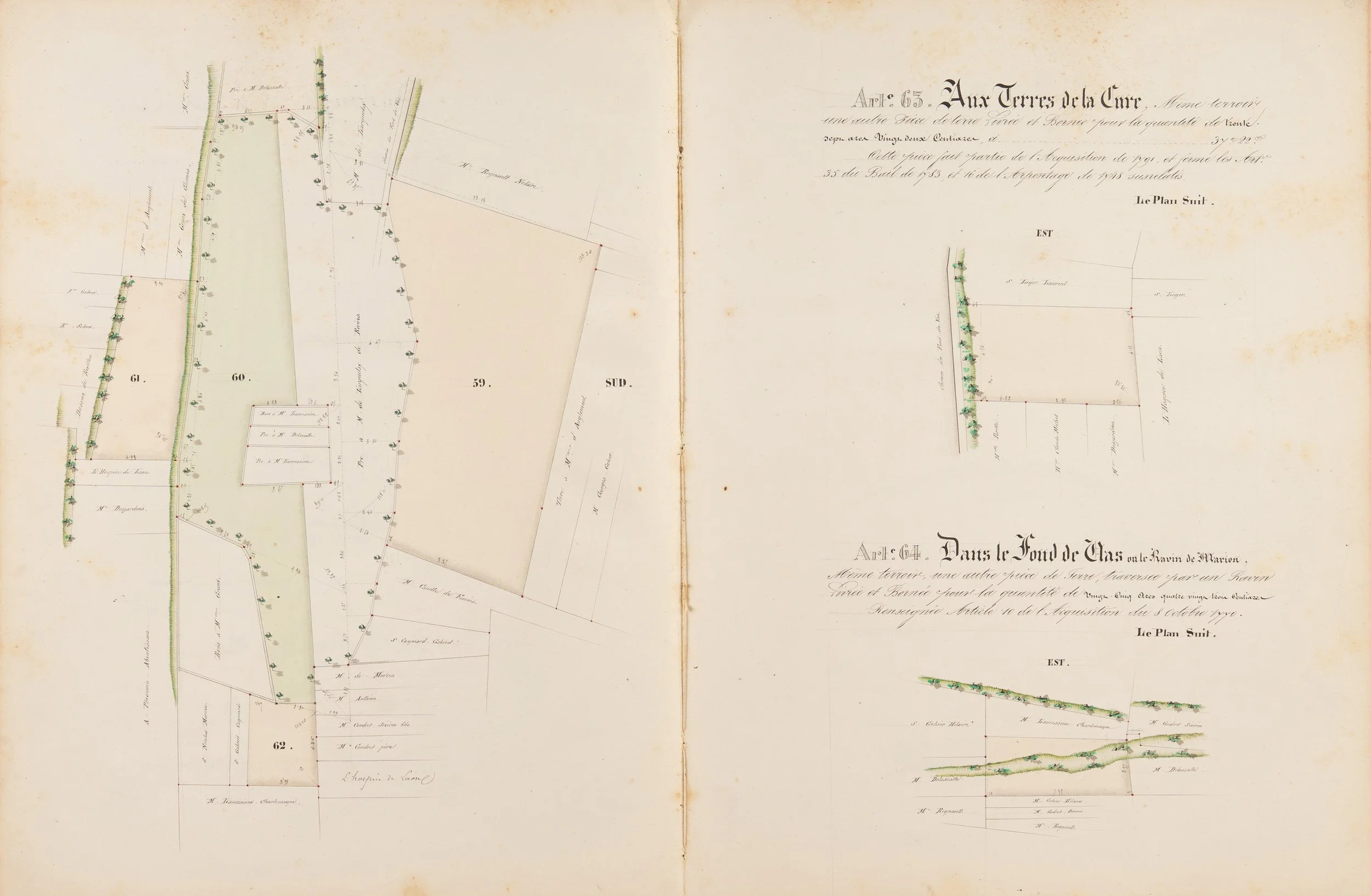 Recueil manuscrit et plans des terres Leclère à Glennes, Aisne