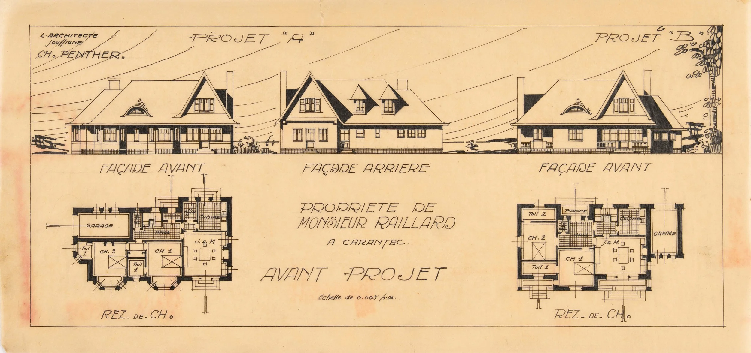 Charles Penther. Propriété de Monsieur Raillard à Carantec (Finistère), avant-projet.