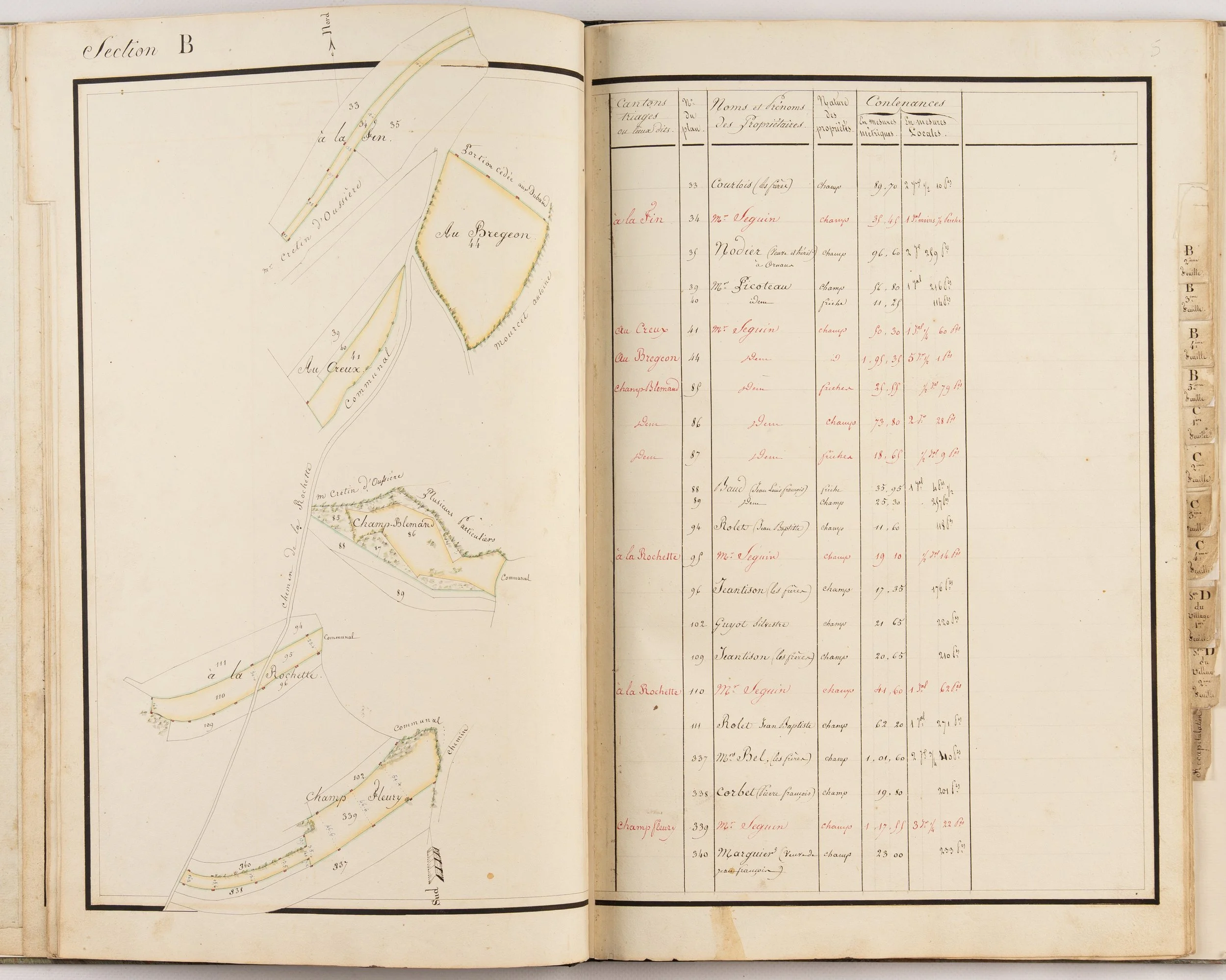 Atlas manuscrit propriétés Seguin à Septfontaines, Doubs