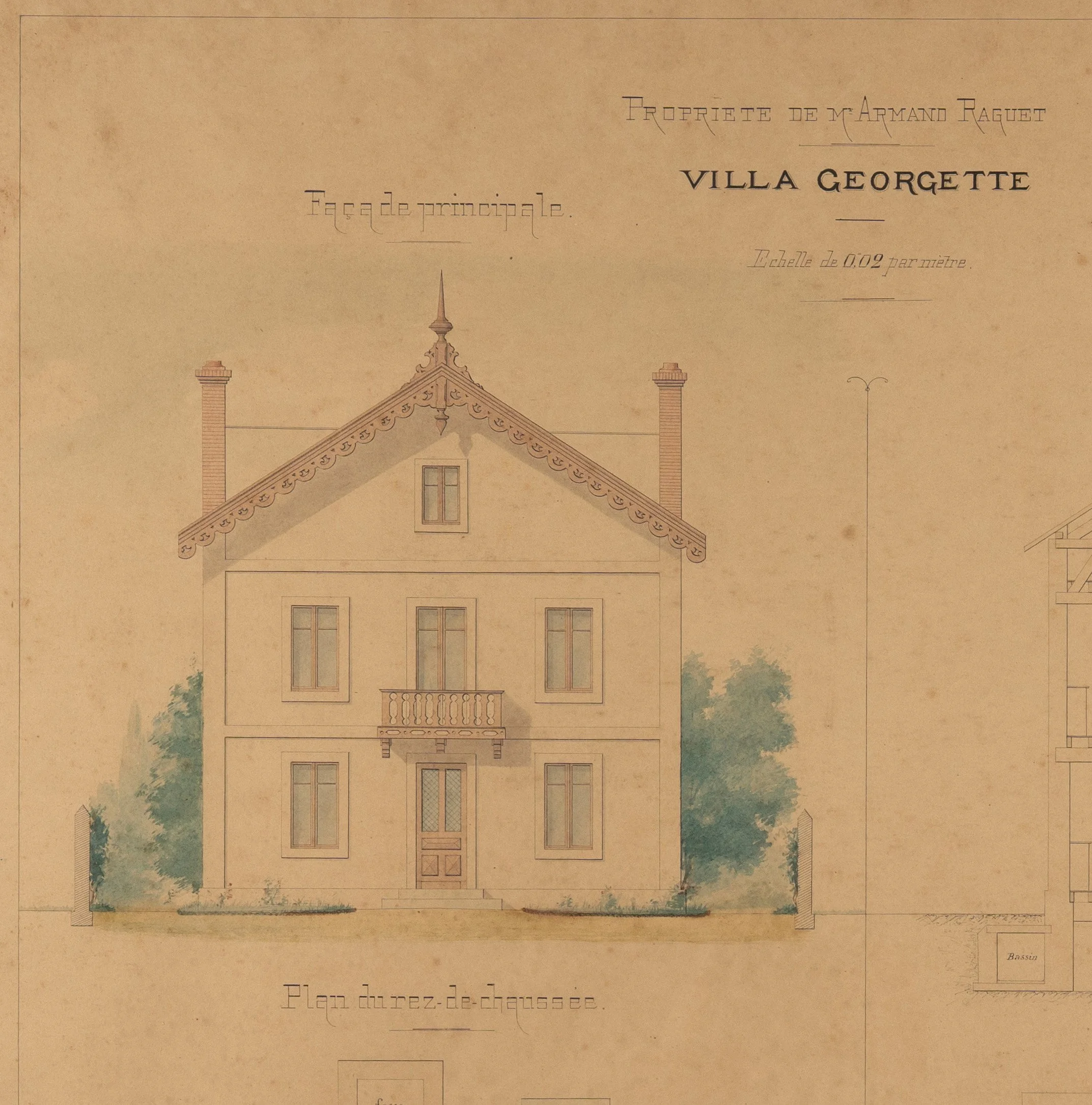 Détail dessin original Villa Georgette Armand Raguet Bayonne