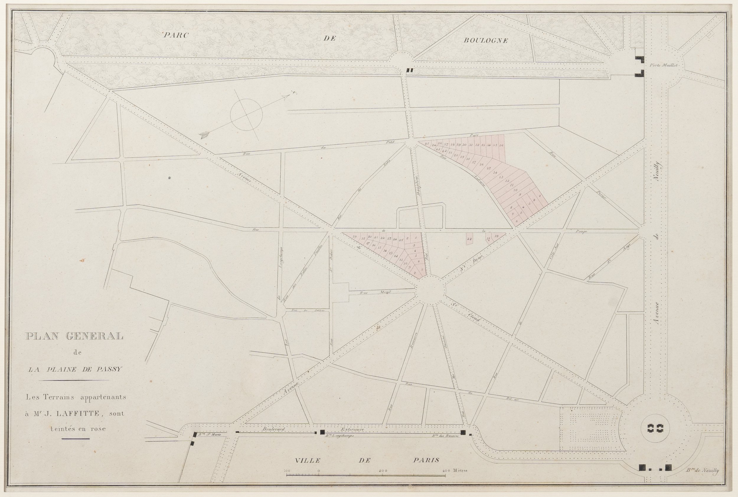 Plan général de la Plaine de Passy, avant le percement de l'avenue Foch.