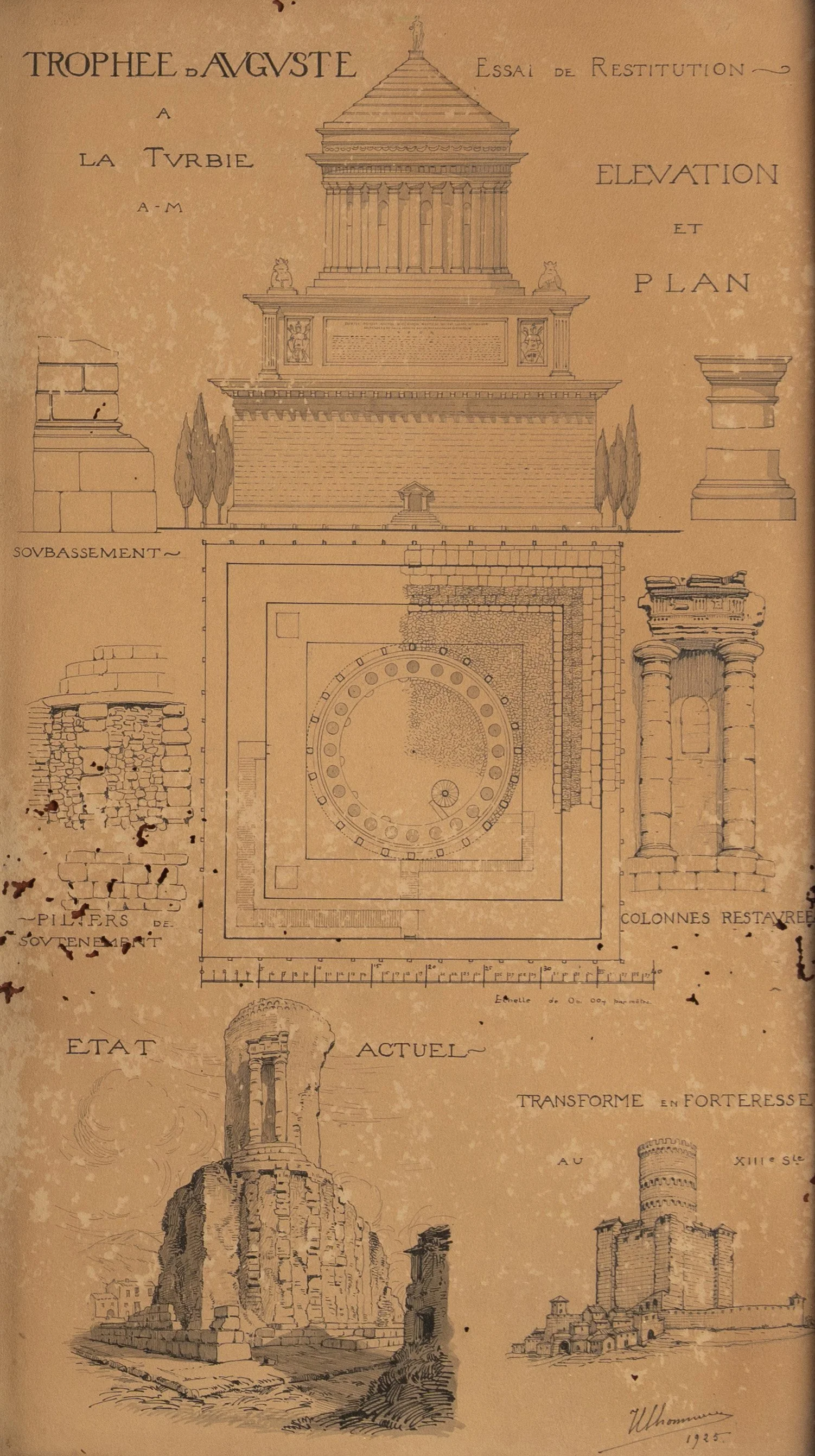 Lhomme Essai de restitution trophée d'Auguste La Turbie, détail droite