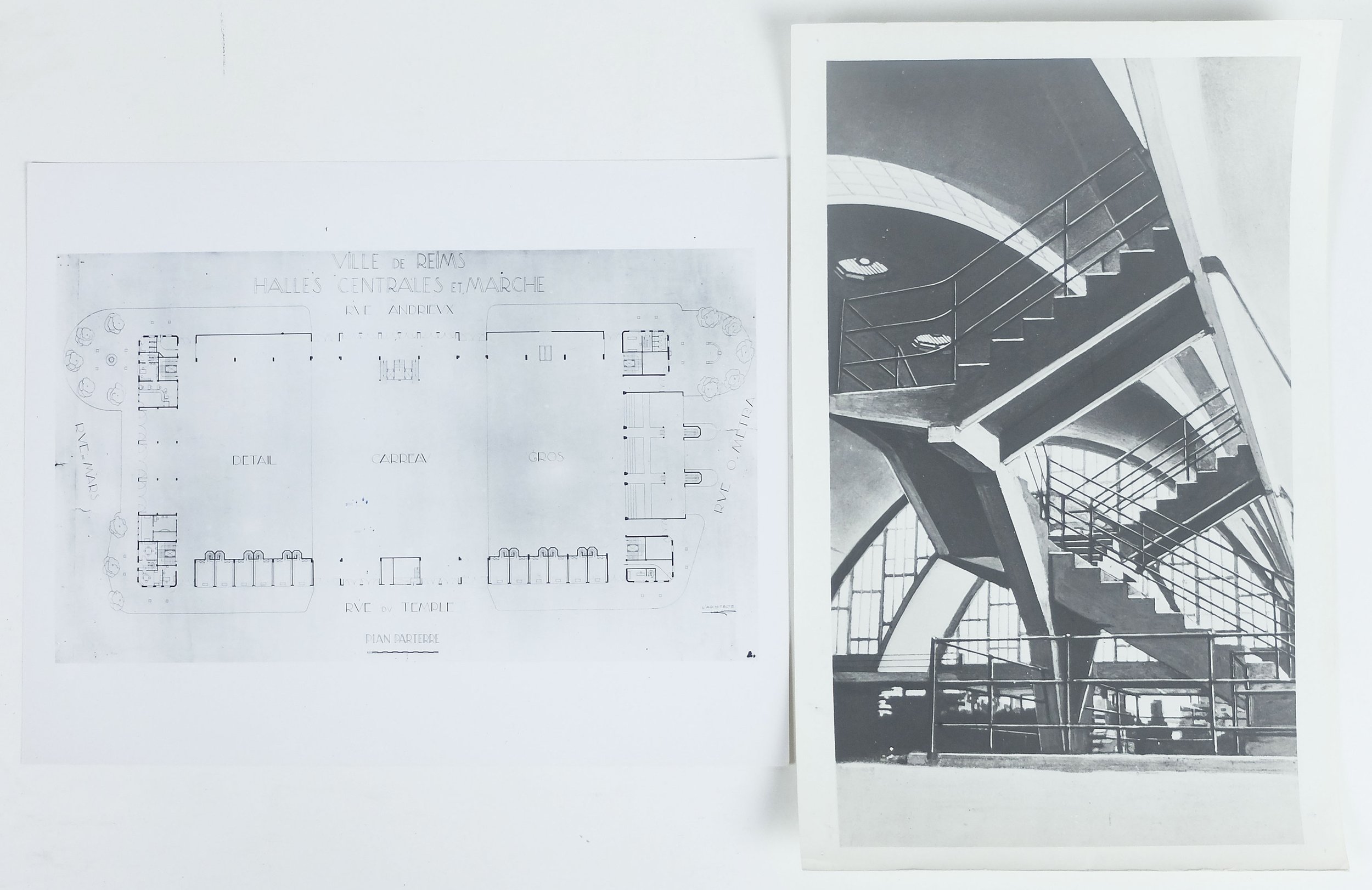 Photographie dessin plan Halles centrales Reims Boulingrin escalier