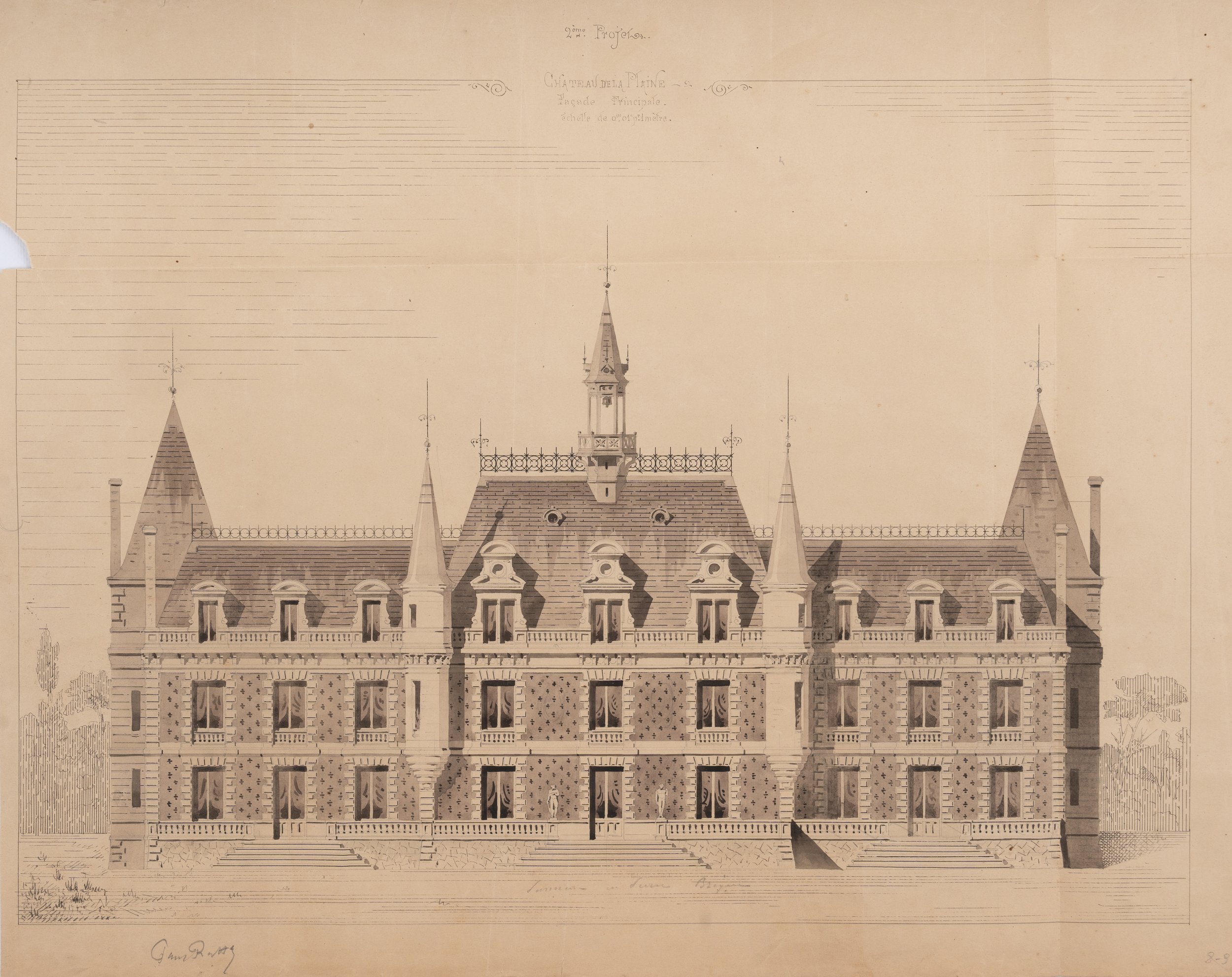 Paul Raffet. Façade principale du château de la Plaine (Indre-et-Loire).