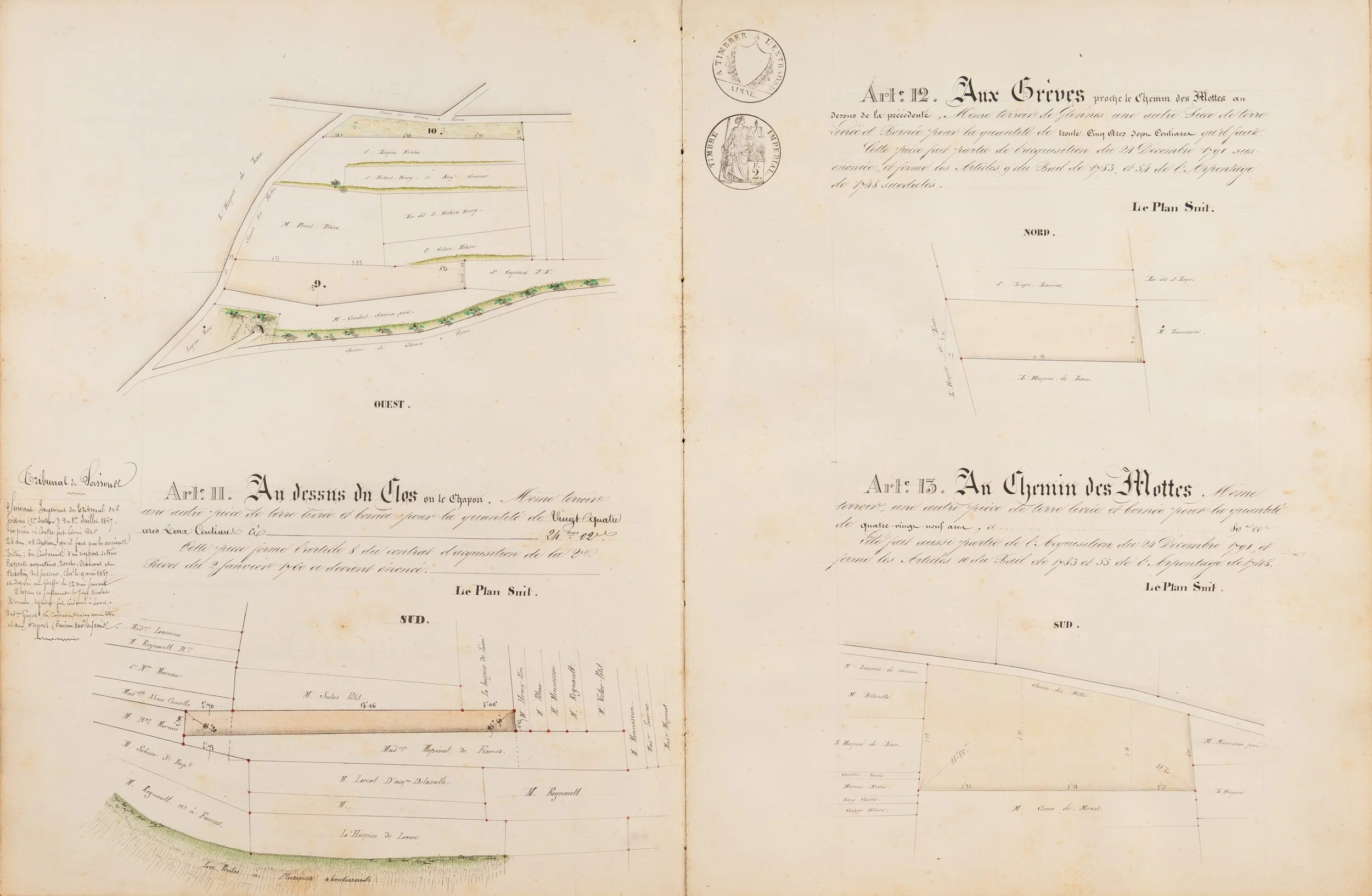 Recueil manuscrit et plans des terres Leclère à Glennes, Aisne
