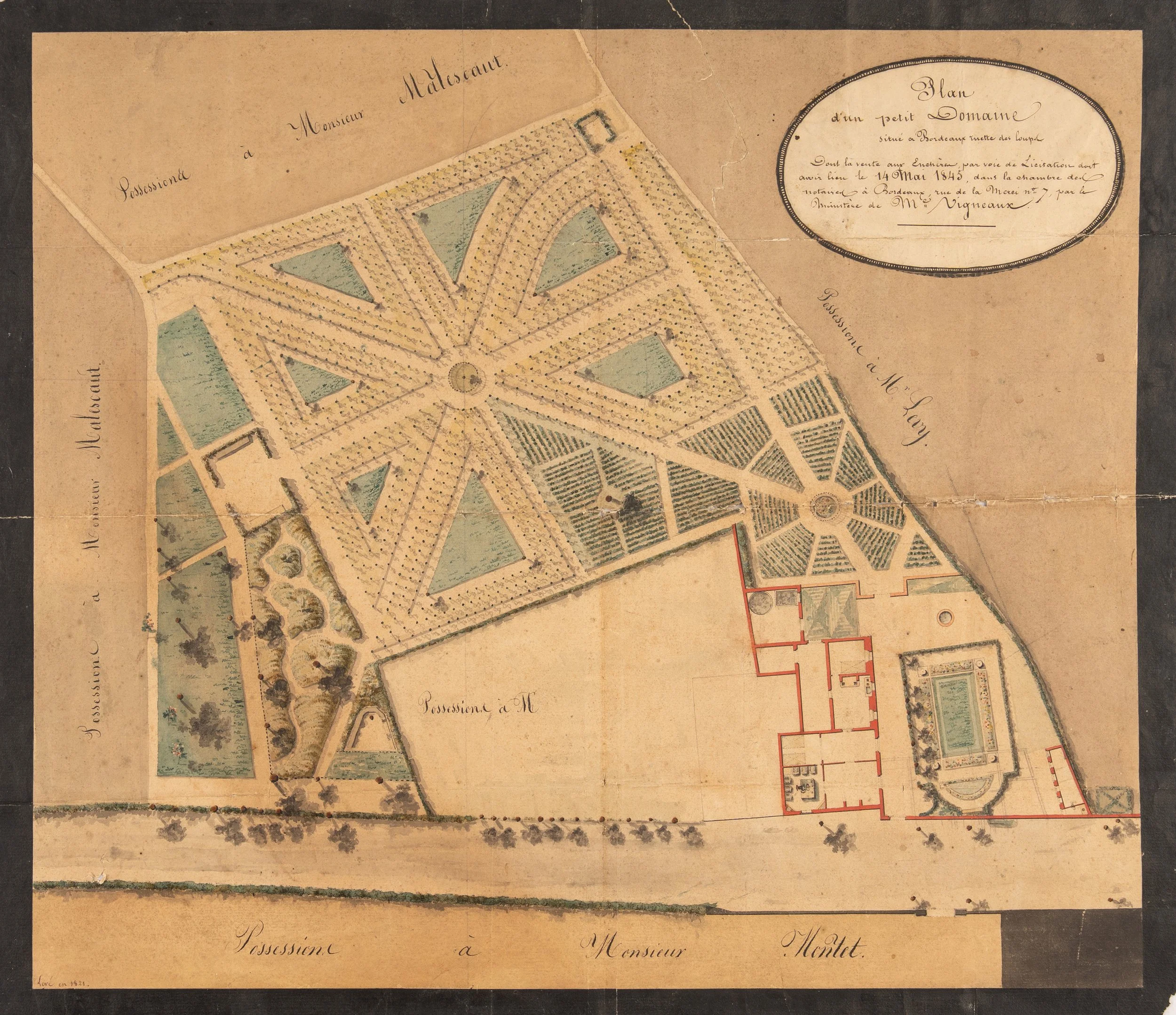 « Plan d’un petit Domaine situé à Bordeaux, ruette des Loups » (Gironde). [Première moitié du XIXe siècle].