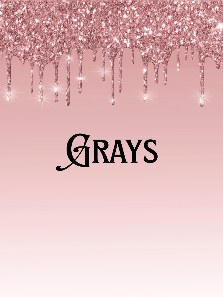 Pink background with glittery dripping top and the word 'GRAAYS' in black font in the center.