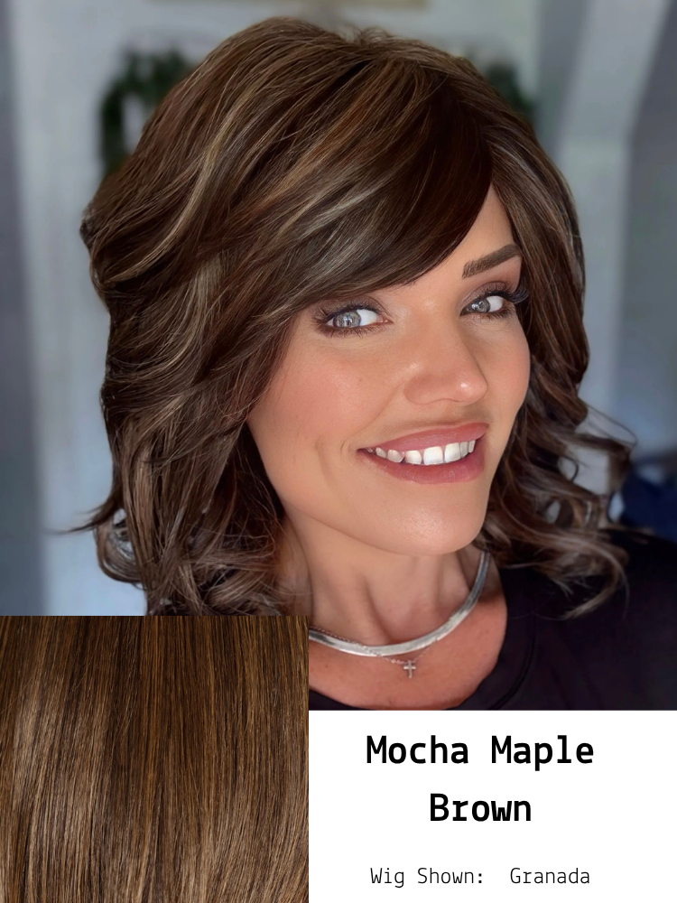 Mocha Maple Brown is unrooted but very dynamic mix of dark brown, Medium brown, light auburn, medium strawberry.