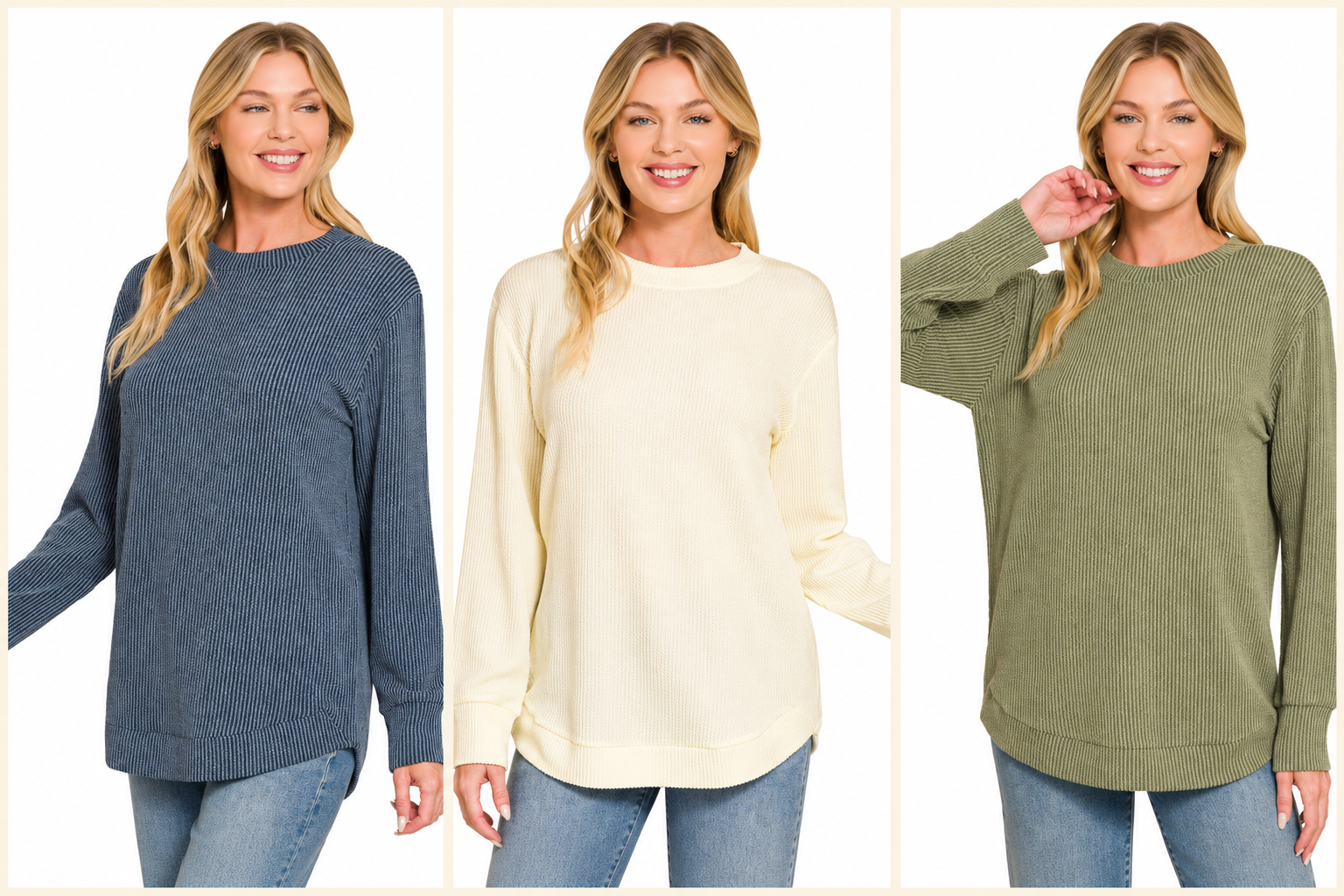 Wild Hem | Zenana Full Size Raised Rib Round Neck Long Sleeve Top