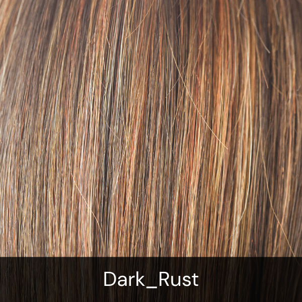 Rene of Paris Dark Rust hair color. Close-up of brown hair with a dark rust color.
