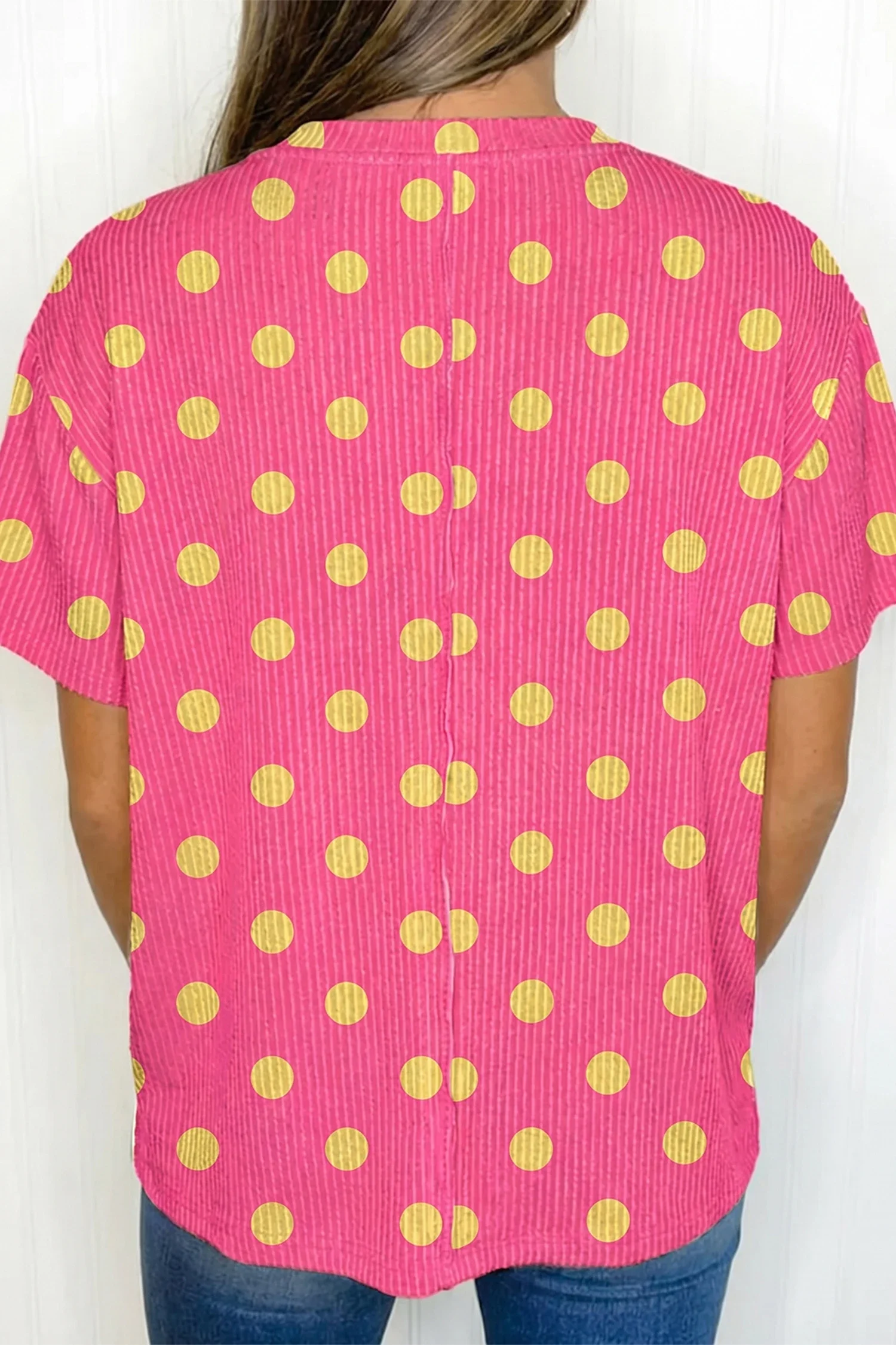 Pink DEFECTIVE Polka Dot Patch Pocket Twisted Ribbed Top.2.webp