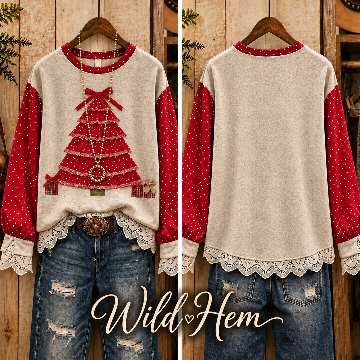 Wild Hem | Christmas Charm Lace Trim Top