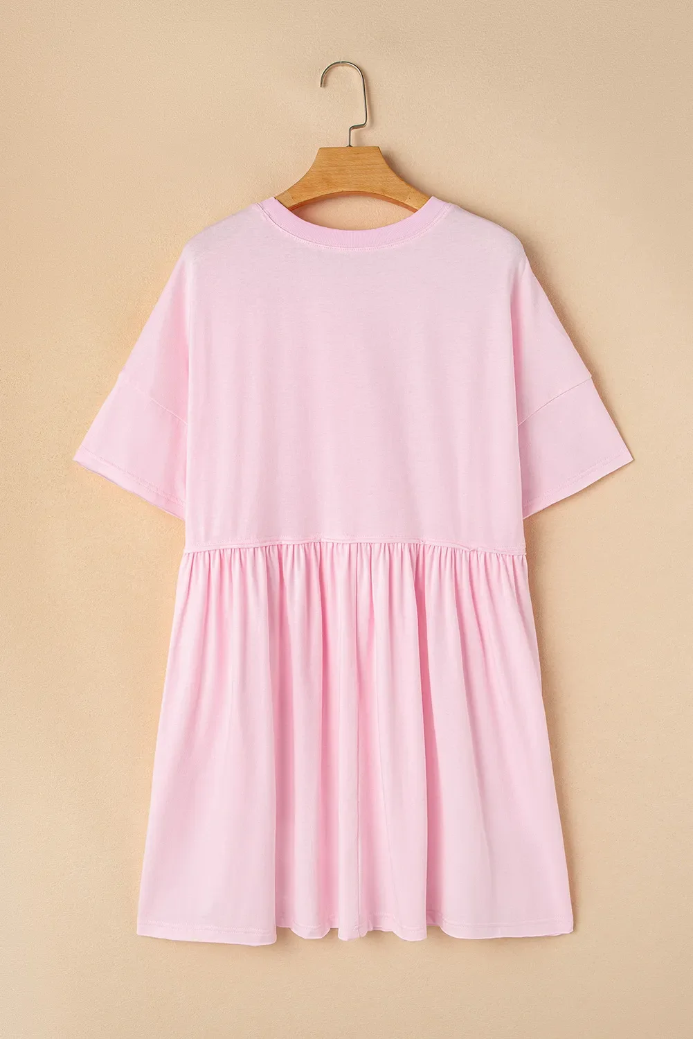 Light Pink Solid Color Pocketed Raw Edge Babydoll Dress.2.webp