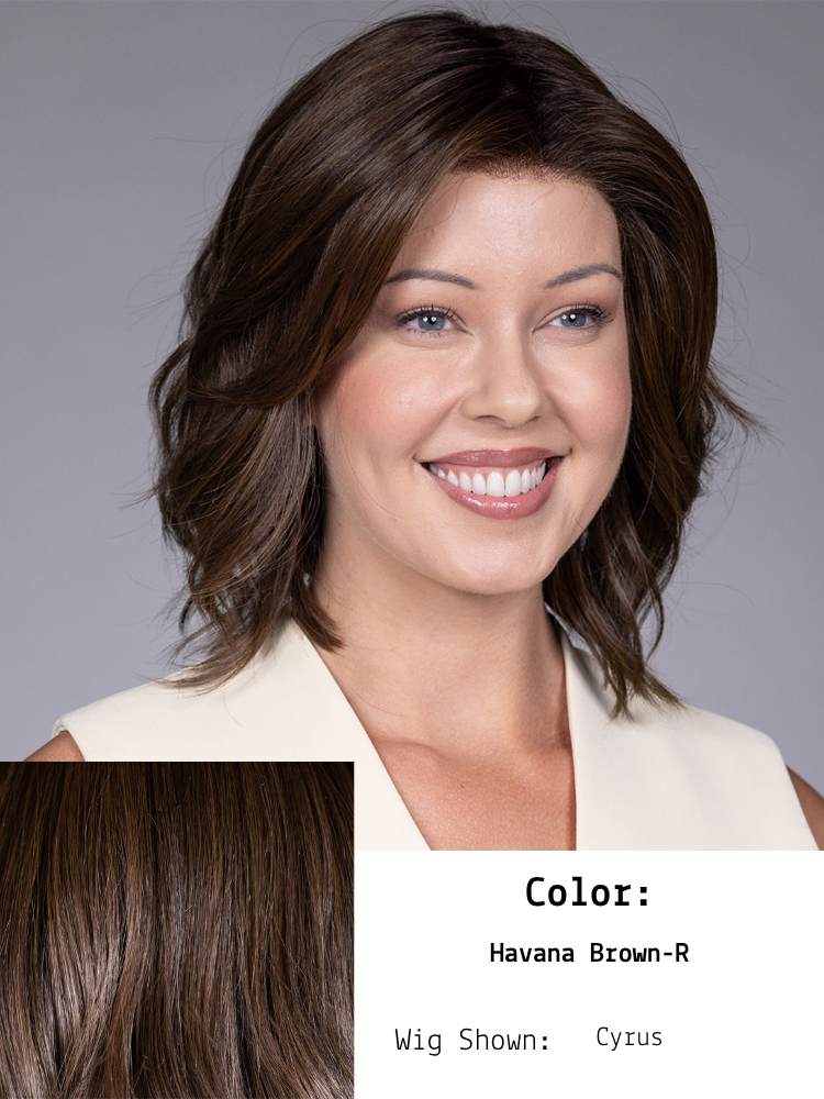 Havana Brown-R. A rich, medium brown hair color that offers a natural and sophisticated appearance. This shade minimizes red, orange, or golden tones, providing a balanced and neutral brunette hue. The "Rooted" aspect indicates slightly darker roots,