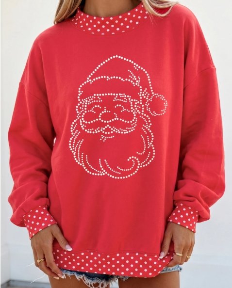 Wild Hem | Rhinestone Santa Polka Dot Sweatshirt