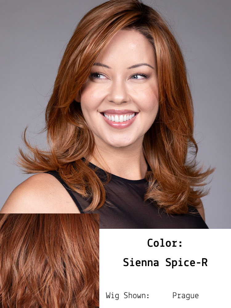 Sienna Spice-R is a rooted, true light strawberry blonde/red with low light and highlights for varigated dimension.