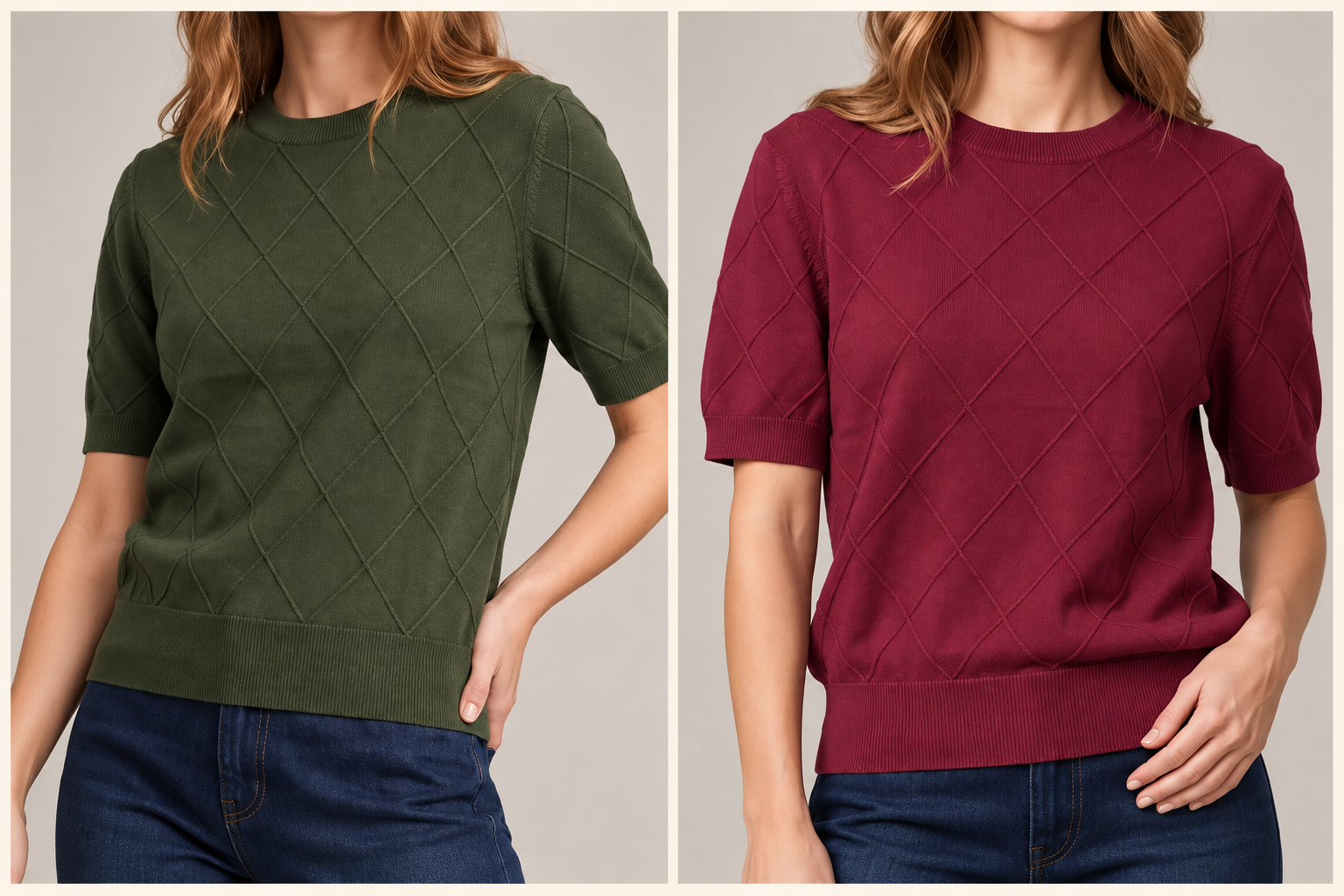 Wild Hem I Diamond Textured Short Sleeve Sweater