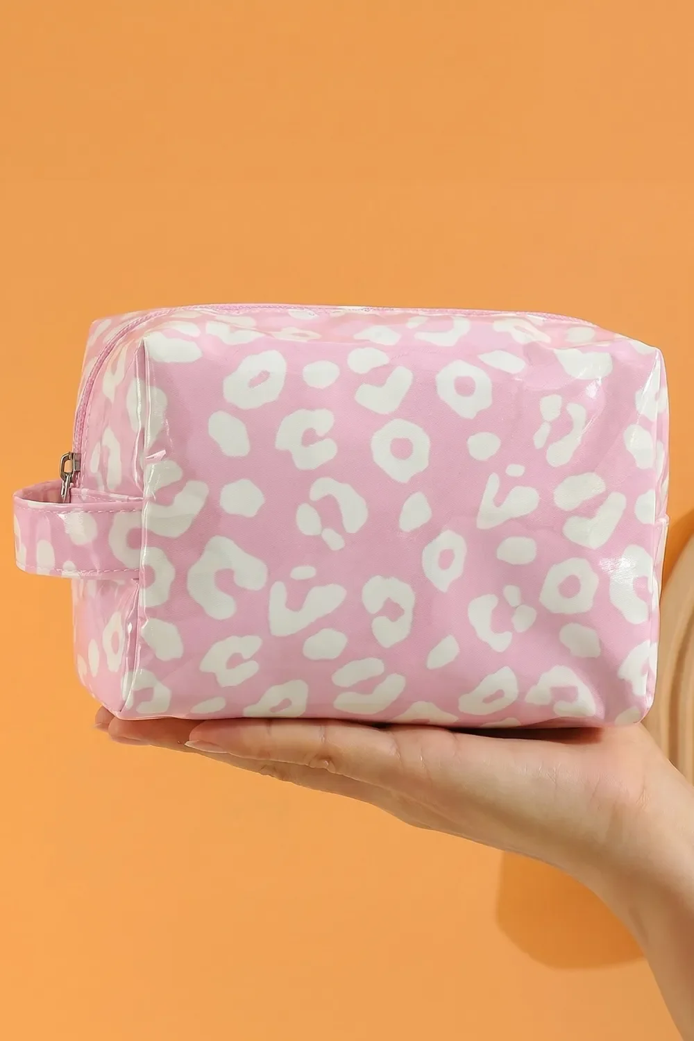Wild Hem | Light Pink Leopard Print PVC Travel Makeup Organizer Cosmetic Bag