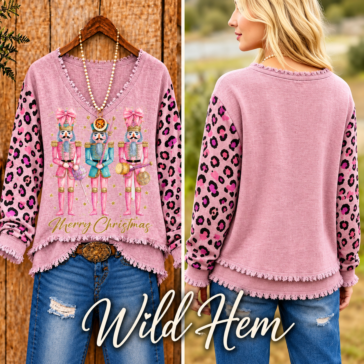 Wild Hem | Pink Nutcracker & Leopard Christmas Top