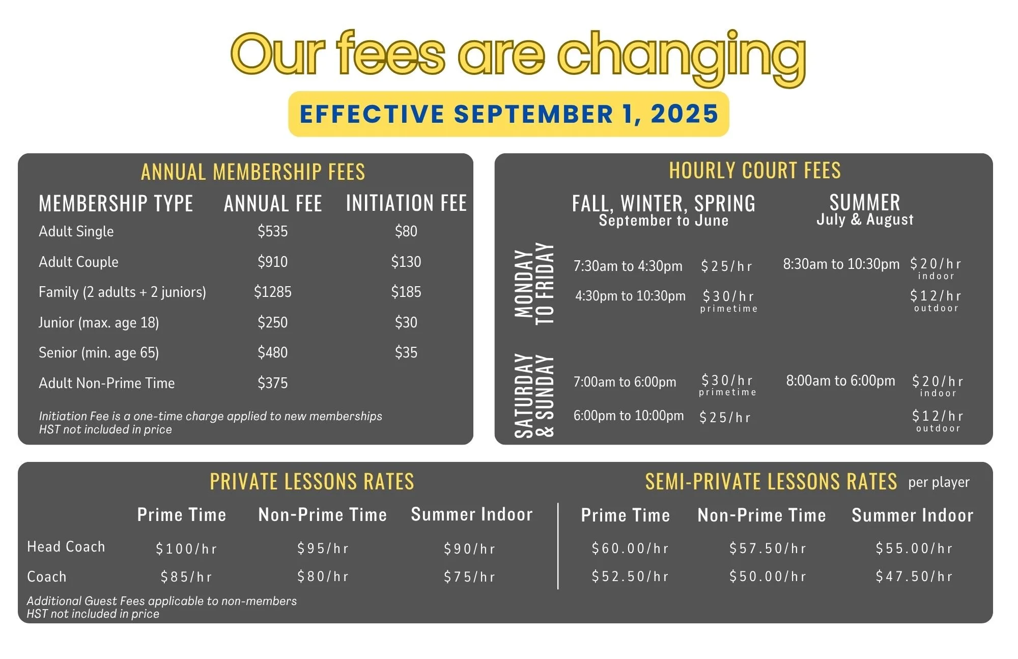 OUR FEES ARE CHANGING - September 1, 2025