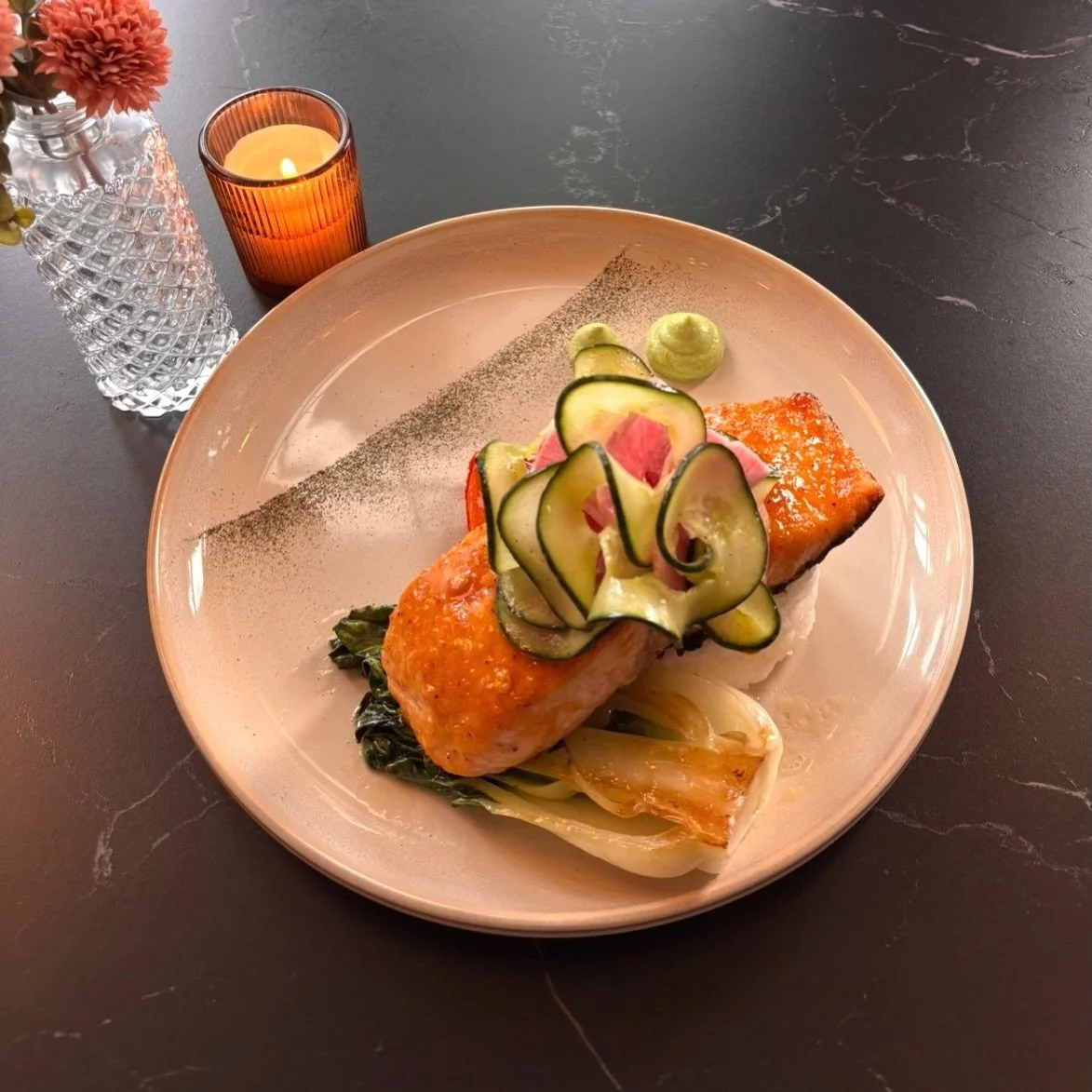 Our new Miso Glazed Salmon is making its debut THIS Monday at Suite 46 🚨

Served with edamame pur&eacute;e, sushi rice, and a crisp cucumber &amp; radish salad 🥒 The kind of dish you&rsquo;ll be thinking about long after the last bite 🥢

See you M