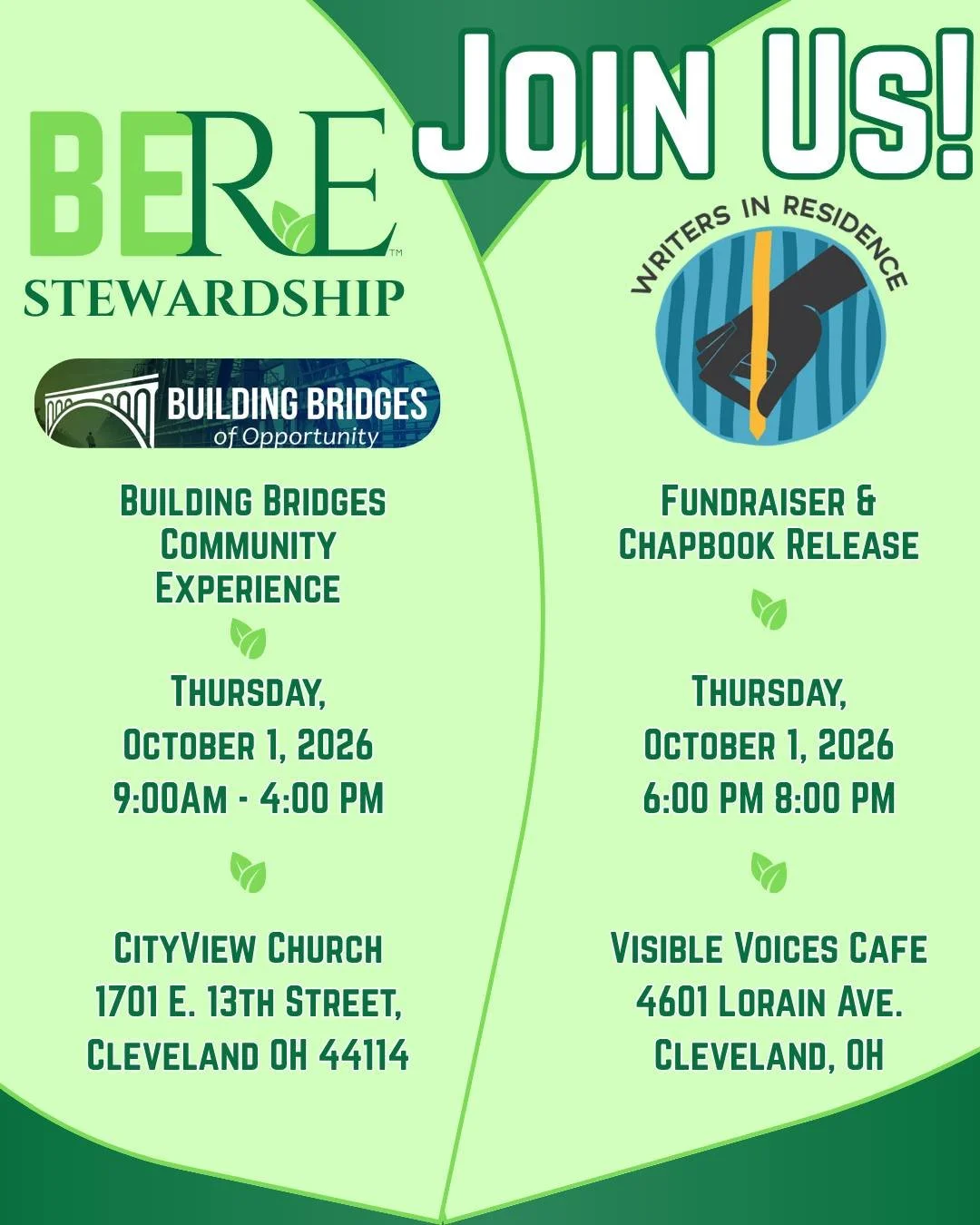 2️⃣ important events. 1️⃣ big day for community, connection, and justice! 

This Thursday, October 1, BeRe Stewardship will be out in the community at TWO events, and we&rsquo;d love for you to join us!

💙 Building Bridges Beyond a First Success Sto