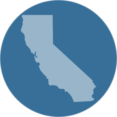 Map of California highlighted within a circular graphic.