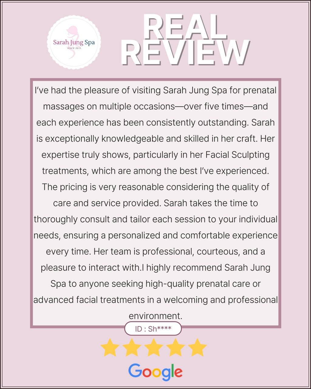 Your warm review truly made our day! 💕
We&rsquo;re so happy to hear you enjoyed your experience with us.
At Sarh jung spa, we value warmth, trust, and making every visit special.
We look forward to sharing more beautiful days with you! 🌿✨

💕여러분의 아