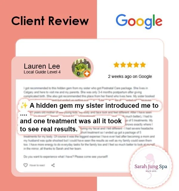 Your Well-Being Is Our Priority

At Sarah Jung Spa, we&rsquo;re dedicated to helping women feel renewed, confident, and cared for&mdash;whether you&rsquo;re postpartum, a busy mom, or simply needing a reset. Stories like this inspire us every day and