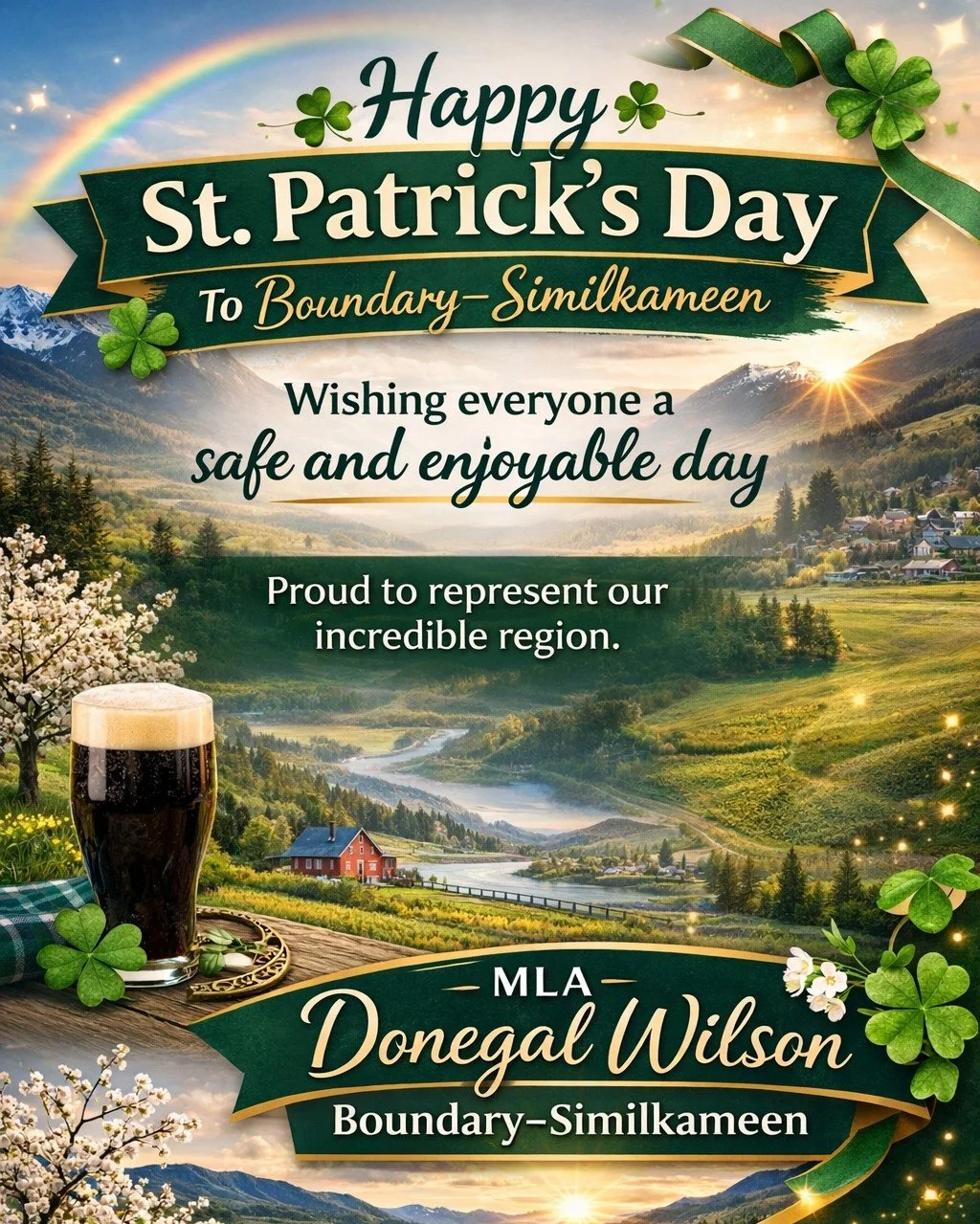 Happy St. Patrick&rsquo;s Day to everyone across Boundary-Similkameen 🍀

From our orchards and vineyards to the rivers and small communities that make this region so special, today is a wonderful reminder of the importance of connection and communit