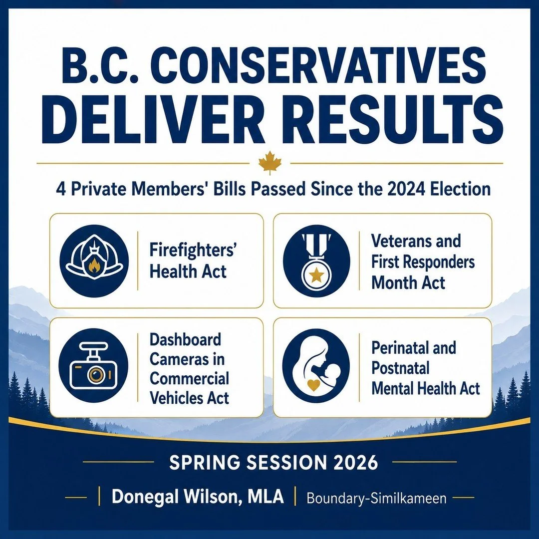 This spring session has come to a close, and our B.C. Conservative Caucus has shown what an effective Opposition can accomplish.

Since the last provincial election, our caucus has passed four Private Members&rsquo; Bills, more than any Opposition ca