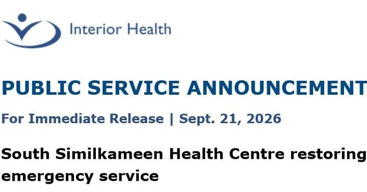 Good news for residents in Keremeos and the South Similkameen.

Interior Health has restored Tuesday emergency service at the South Similkameen Health Centre following successful physician recruitment.

Effective September 21, emergency services are 