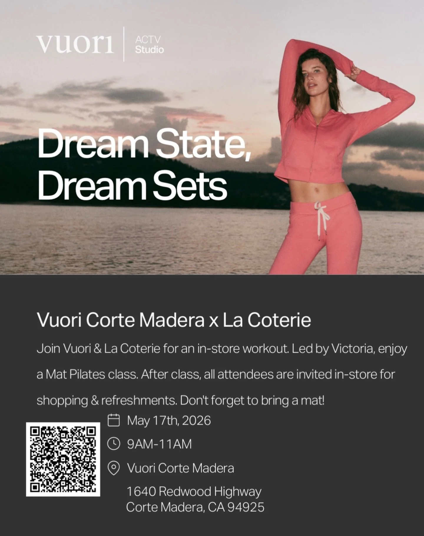 We are excited to be partnering with @vuoriclothing to bring you this amazing community event

Join us 5.17 for an in store mat class with Victoria followed by shopping and refreshments ✨

LINK IN BIO 🔗 

#vuori #pilates #millvalley #cortemadera #fi