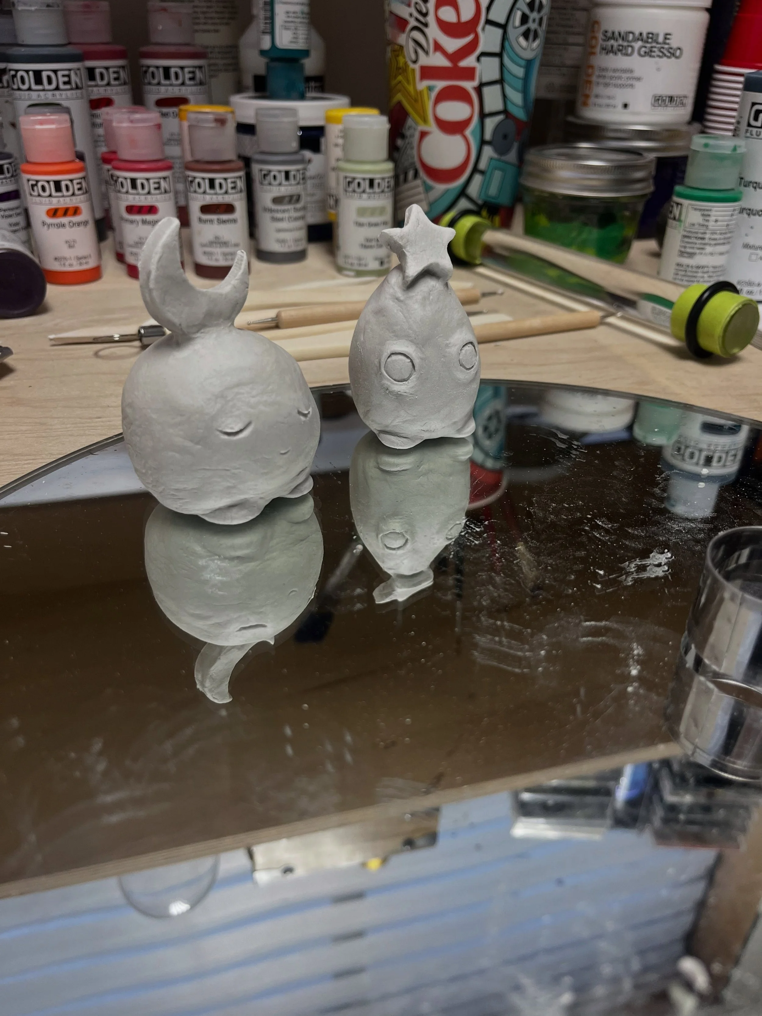 I spy with my little eye, two little celestial sprites in the works&hellip;

I&rsquo;m not back from my break yet, but I couldn&rsquo;t resist sharing these little guys.

Waiting for them to dry so I can create some molds ⭐️ 

I will have a set of ab