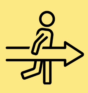 Icon of a person walking through an arrow representing momentum and taking action