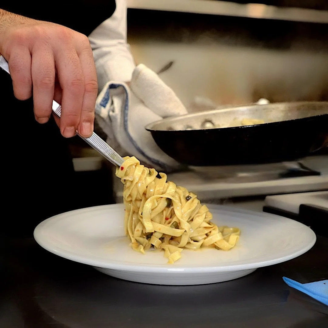 Behind the scenes of some serious pasta twirling #oldvillageinnogunquit