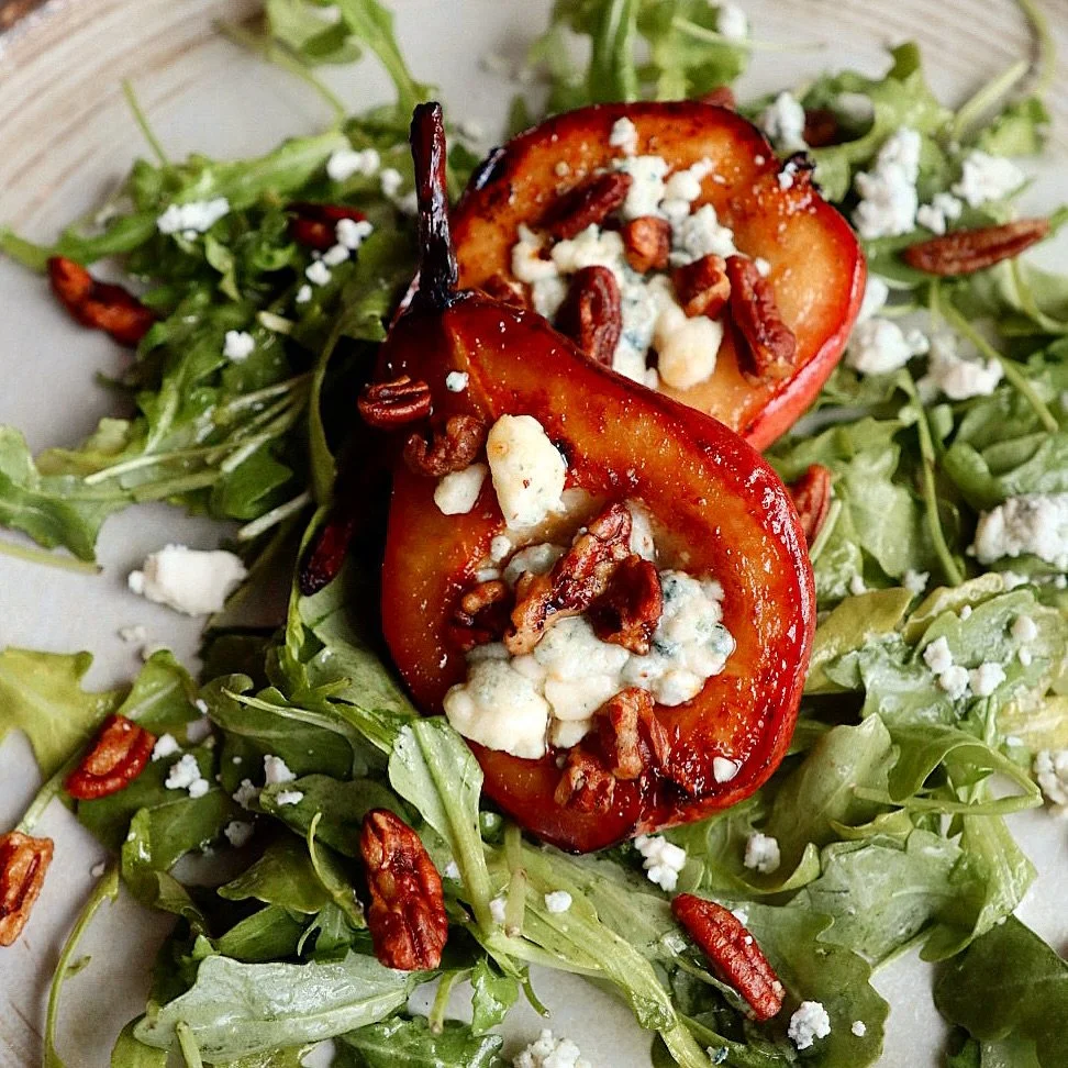 Our pear &amp; arugula salad, complete with a whole pear for that extra touch of indulgence ✨ #oldvillageinnogunquit