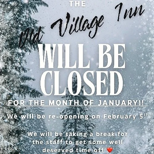 Just a reminder that we will be CLOSED for the entire month of January and will reopen on February 5th! We want to sincerely thank you for making this past year so special. Opening the OVI and stepping into a new business has been the best decision w