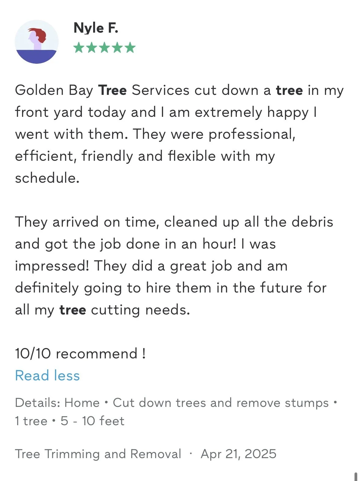 5 star rating from tree removal in contra costa county