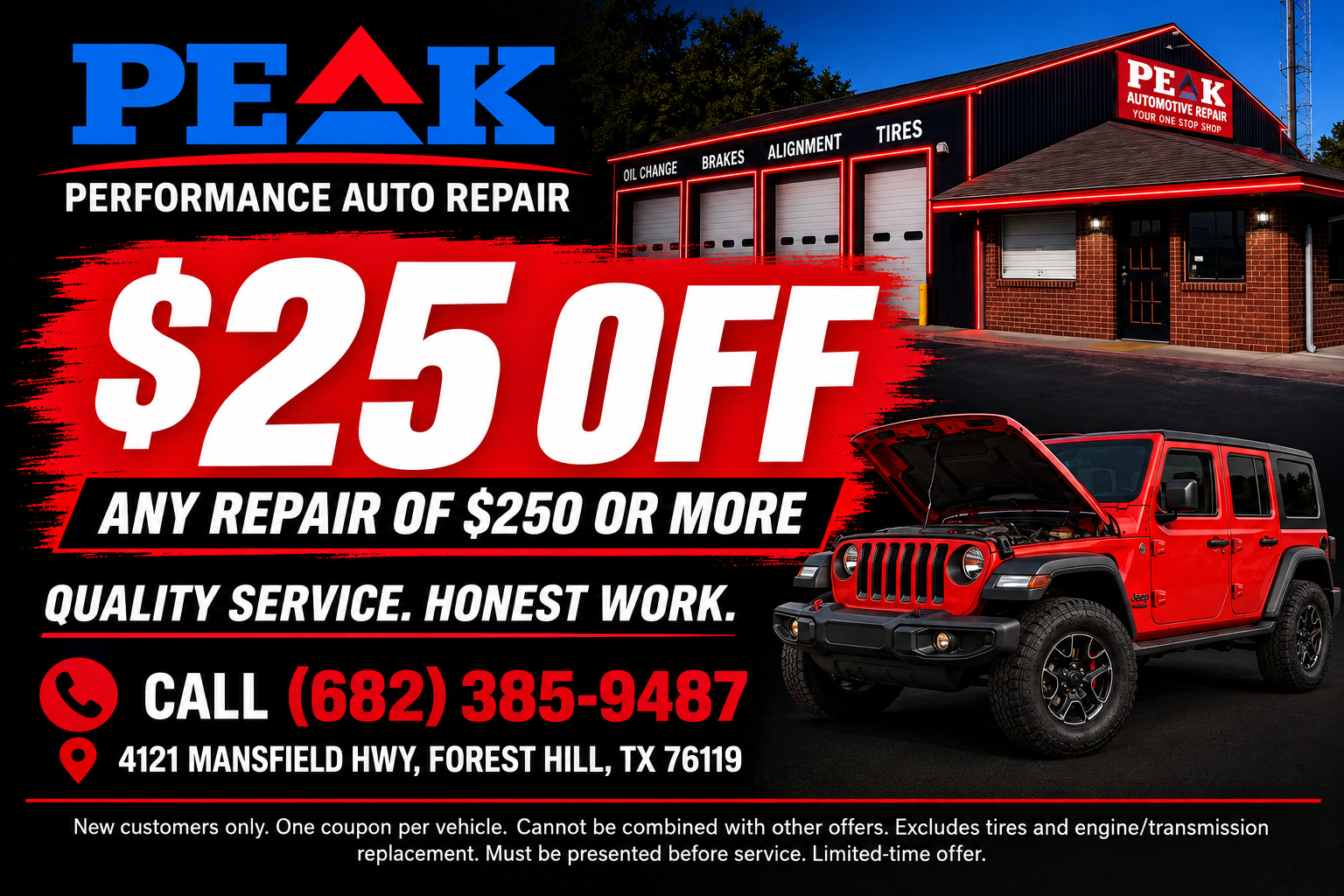 Peak Performance Auto Repair coupon: $25 off any repair of $250 or more