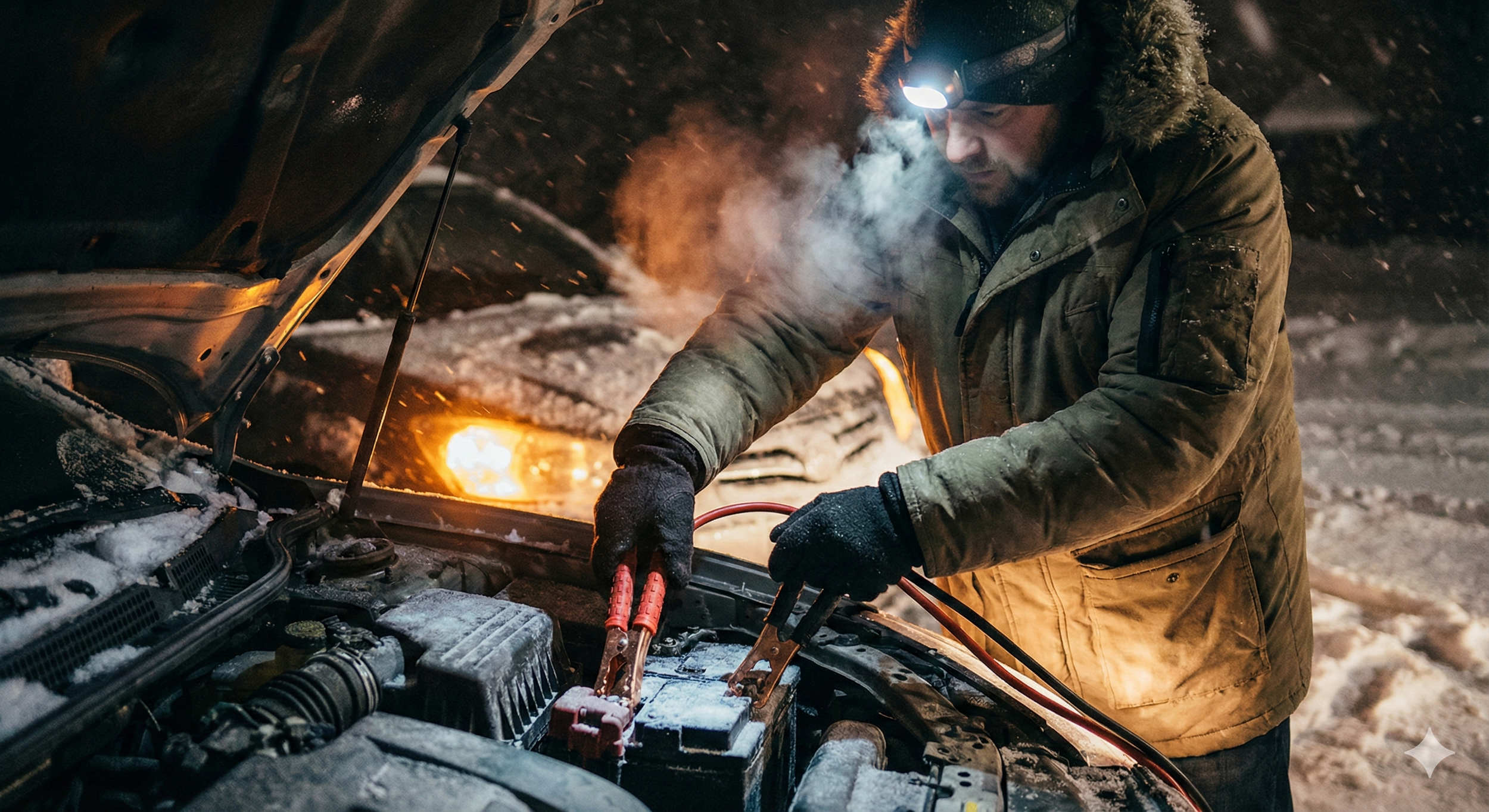 A tow truck on the side of a highway at dusk with a silver Audi being loaded onto it. Road traffic is flowing, and two workers in reflective safety gear are handling the vehicle.