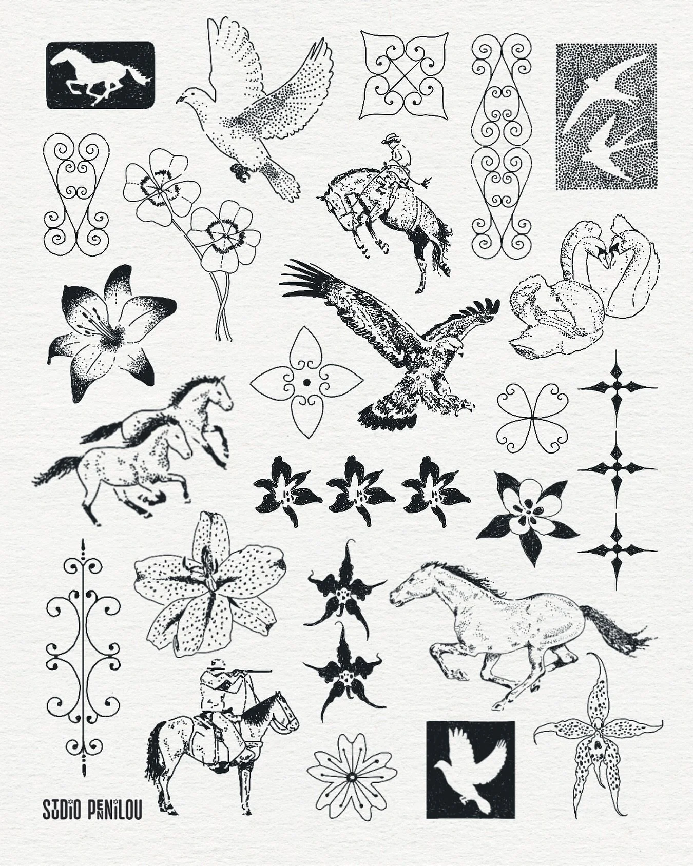 It&rsquo;s about time I posted a new flash !! 🖤

Open to having designs customised ~ e.g. if you like a flower shape but just want the silhouette of it, we could make it really dotti or do something similar with the birds at the top right ! Would lo