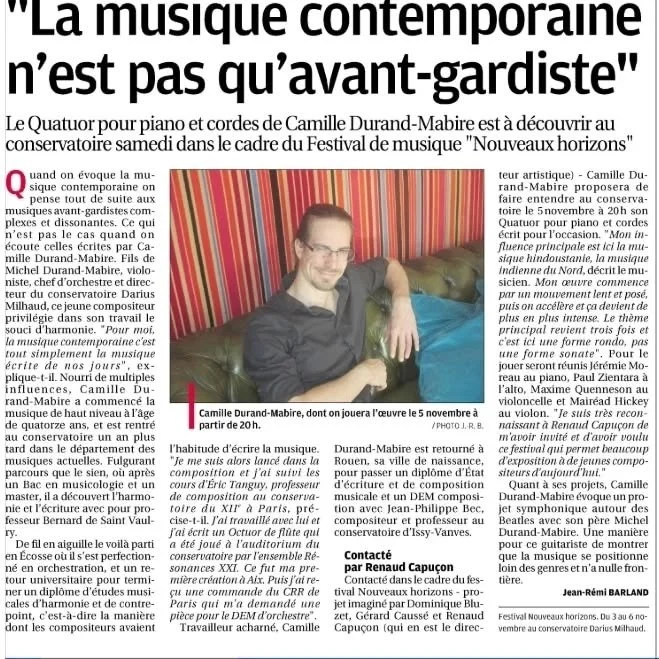 Il y a un an, j'&eacute;tais invit&eacute; par @rcapucon au festival Nouveaux horizons &agrave; Aix en Provence, &agrave; la suite d'une commande pour un quatuor avec piano. Super exp&eacute;rience ! J'ai ador&eacute; travailler avec les interpr&egra