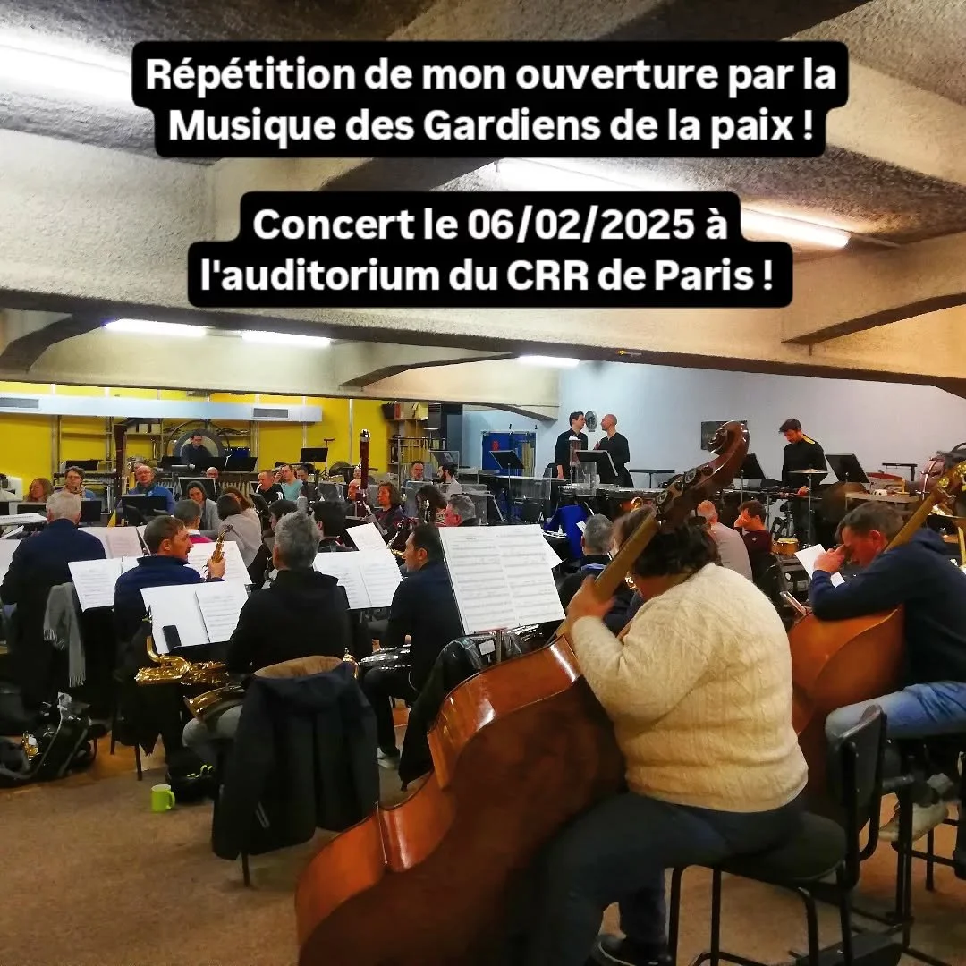 Tr&egrave;s heureux d'avoir pu venir travailler avec l'ensemble de la Musique des Gardiens de la Paix sur mon ouverture sur des rythmes euclidiens. Un grand bravo &agrave; tous les musiciens et &agrave; Gildas Harnois pour leur travail exemplaire !

