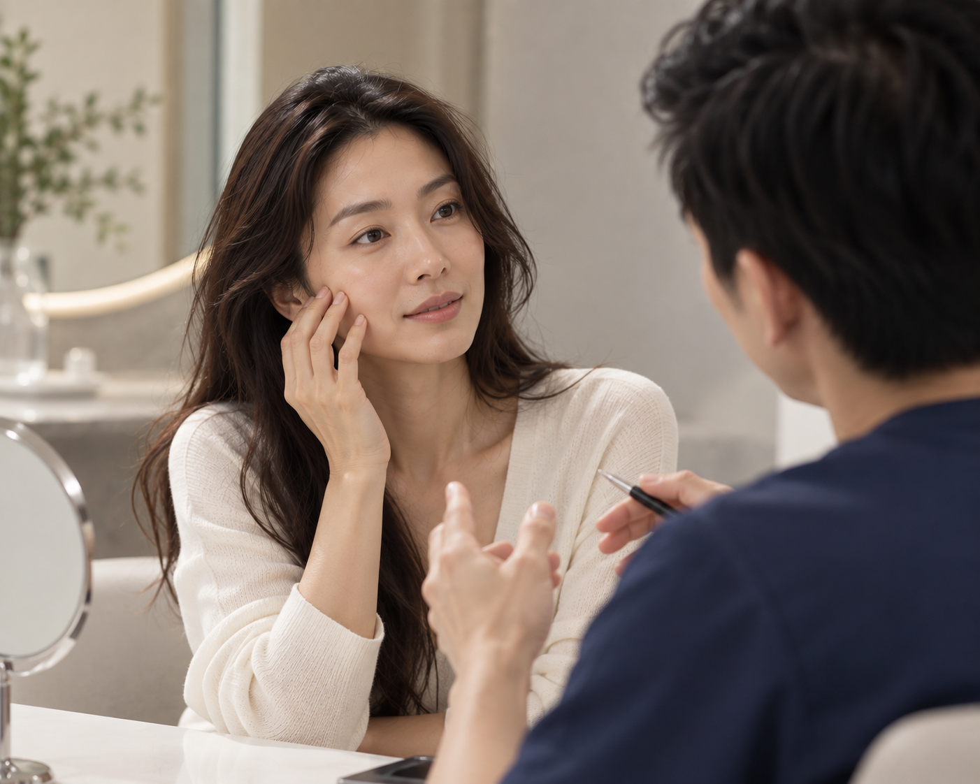 A woman consukting for botox