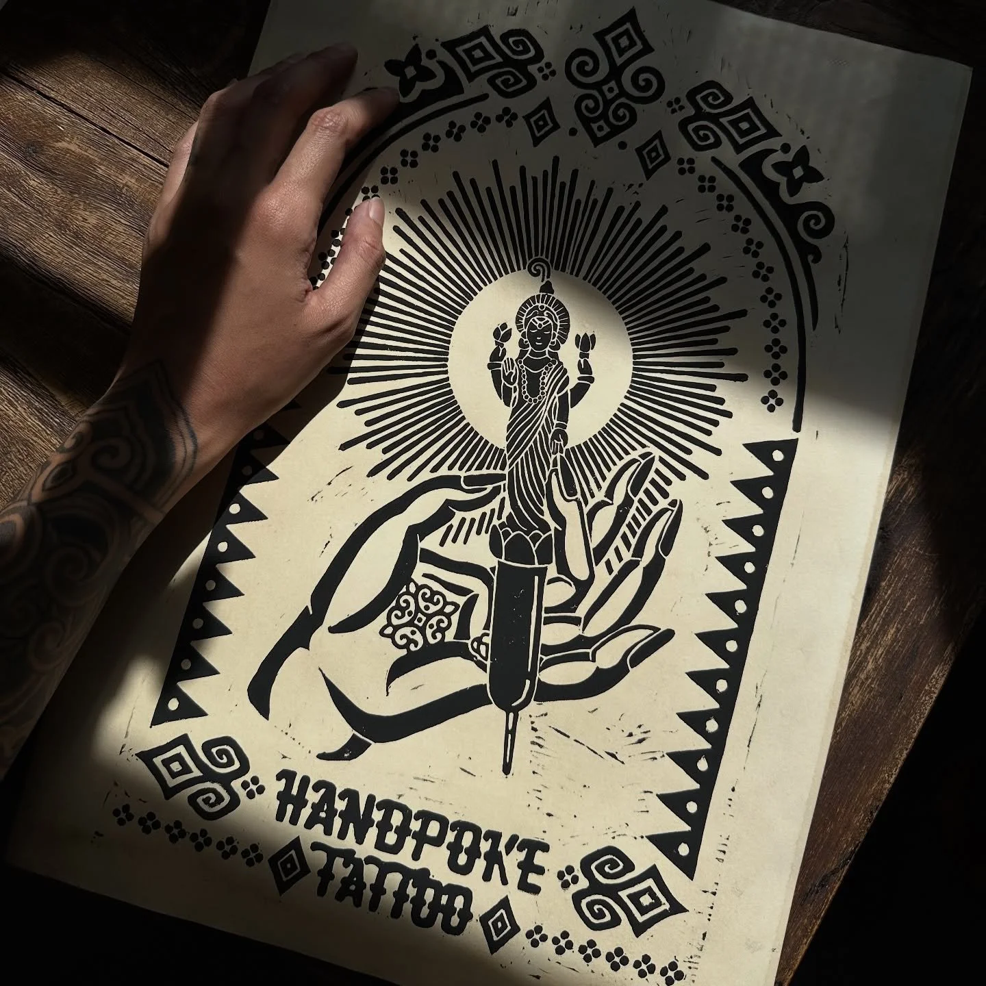 Hand carved lino prints of &ldquo;Hand of Devotion&rdquo; will be available @superfuncollective at our merch booth along side other really cool stuff by @sacredbloomtattoo peeps. These prints are super mega limited. 8 Nov, Saturday @scapesg. See you 