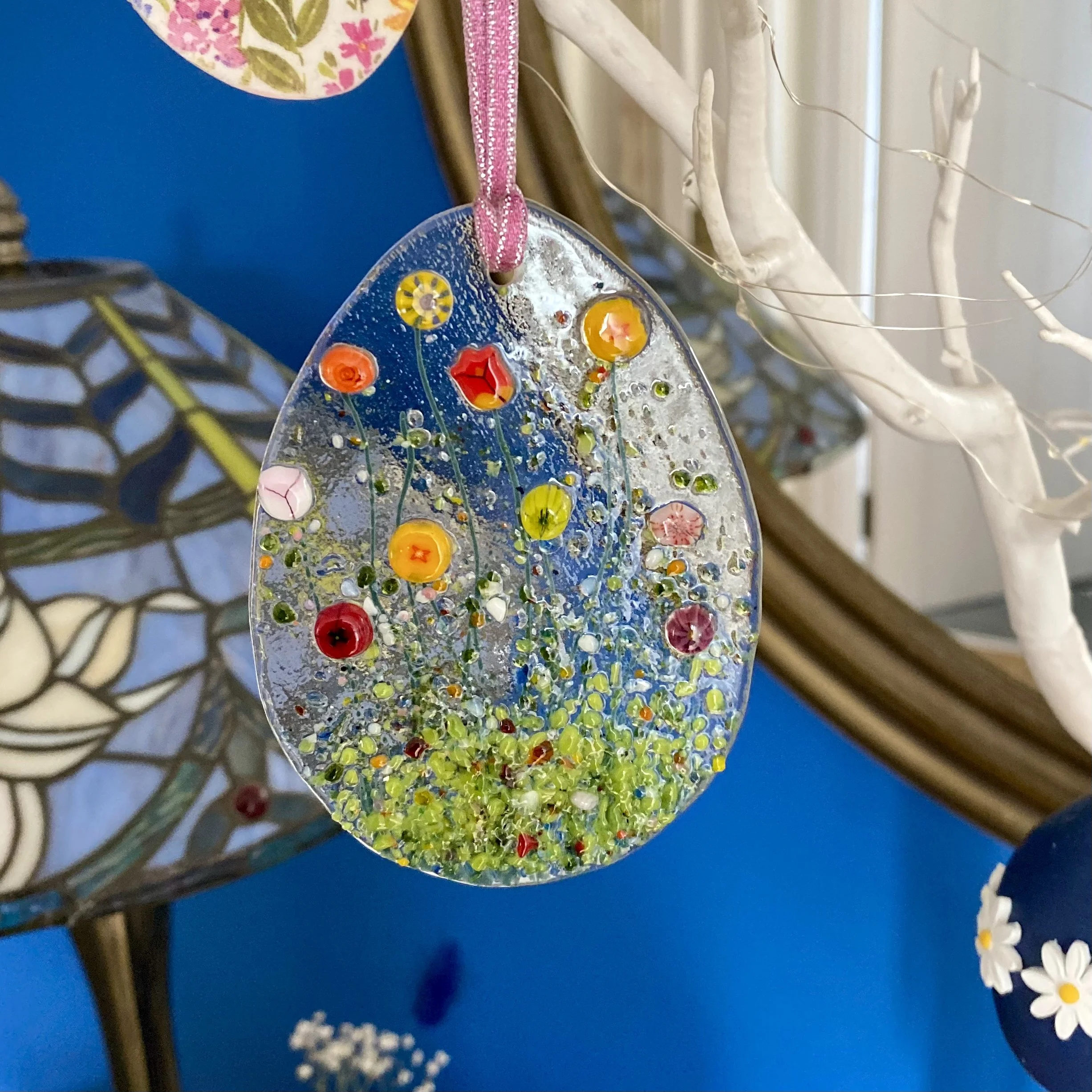 Flower Meadow  Easter Egg Decoration (reds)