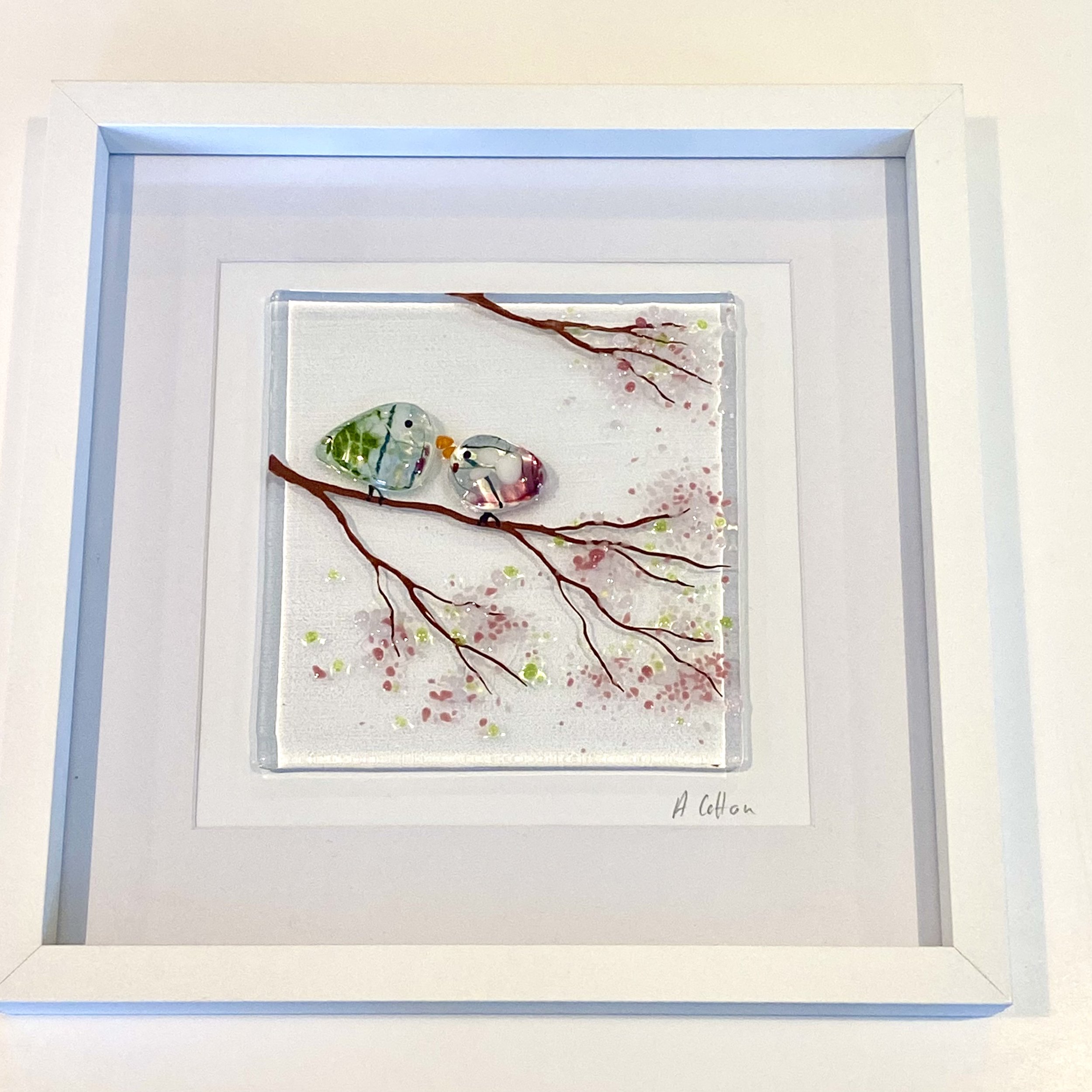 Love Birds Fused Glass Picture