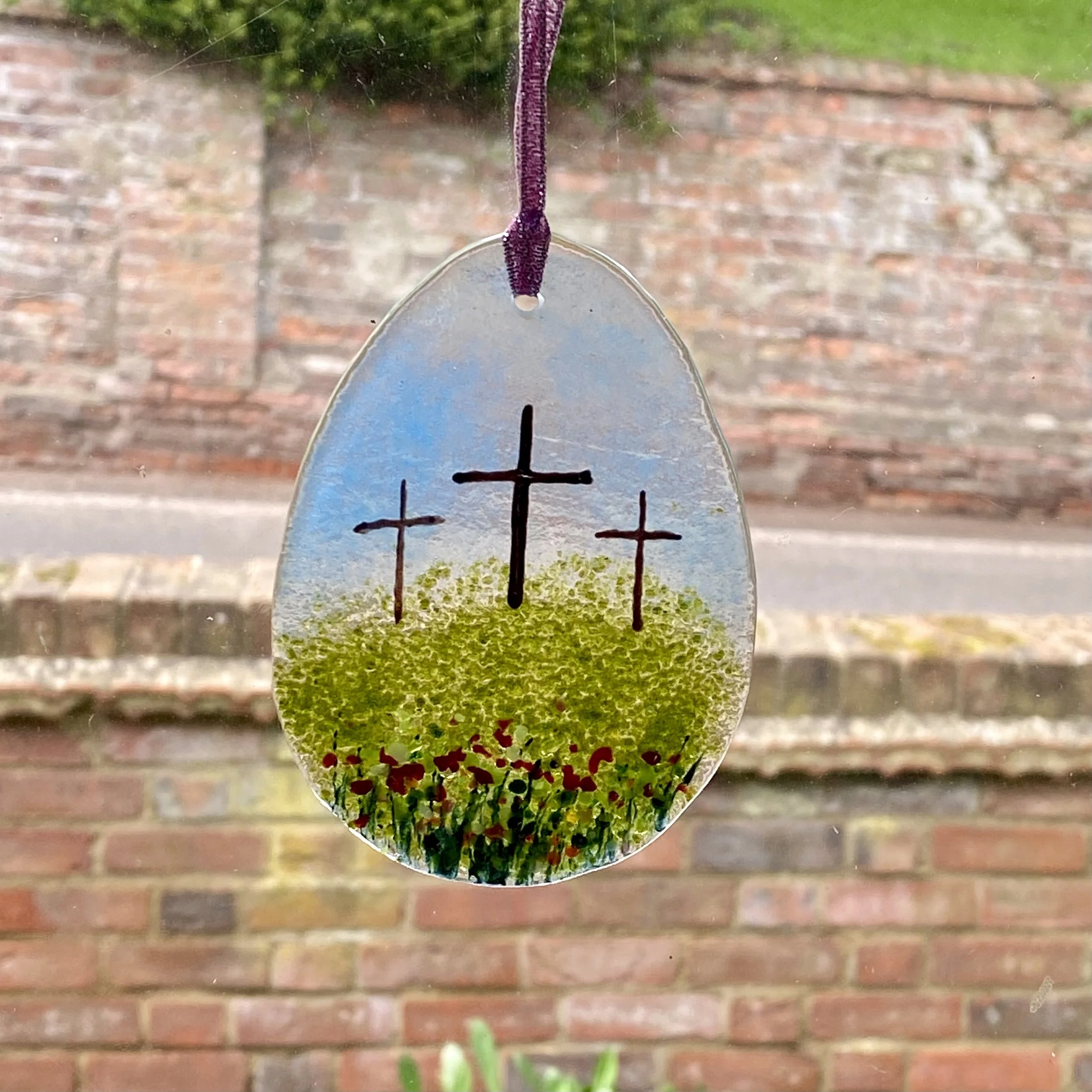 Crucifix Easter Egg Fused Glass Decoration